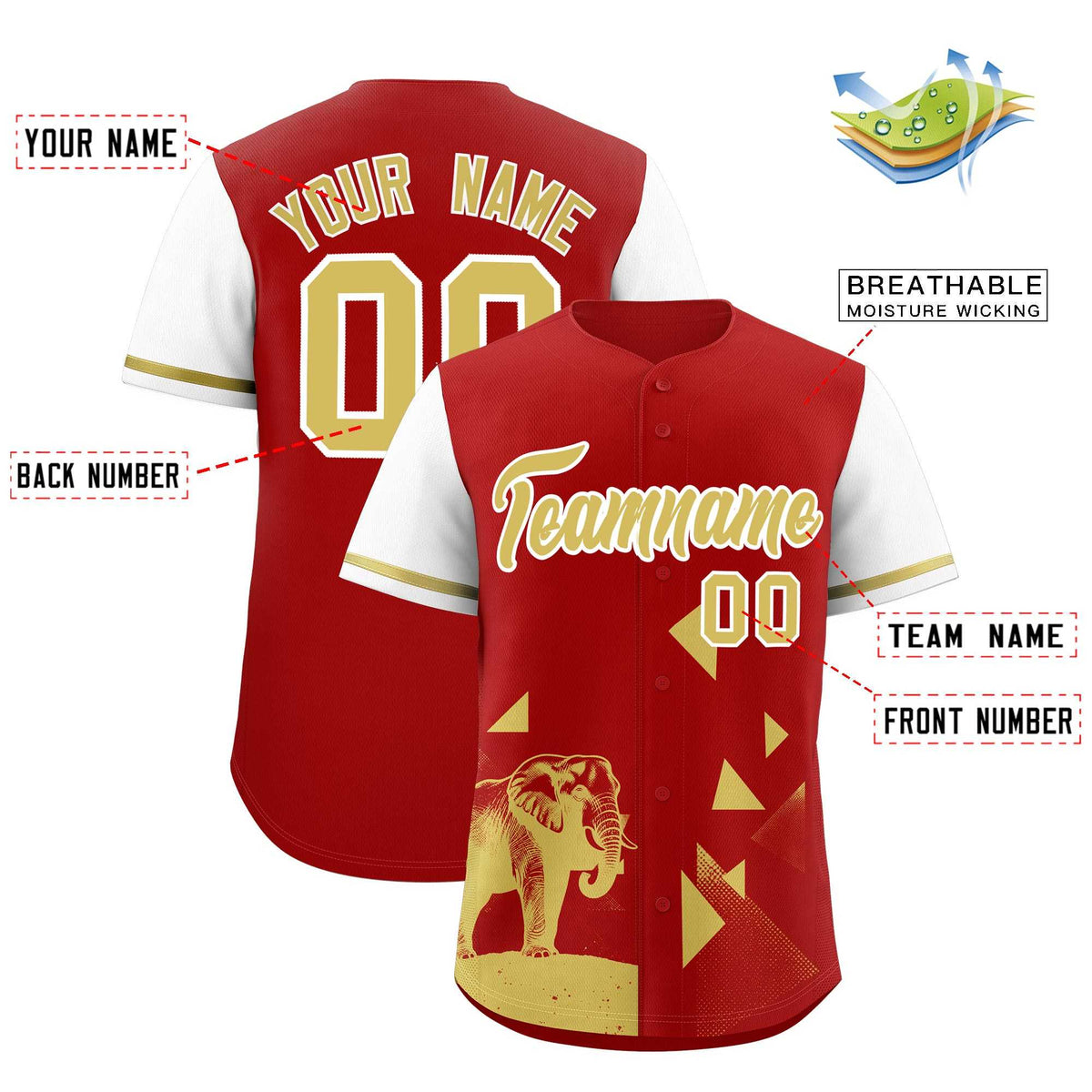 Custom Red White Raptor Series Raglan Sleeves Street Style Baseball Jersey