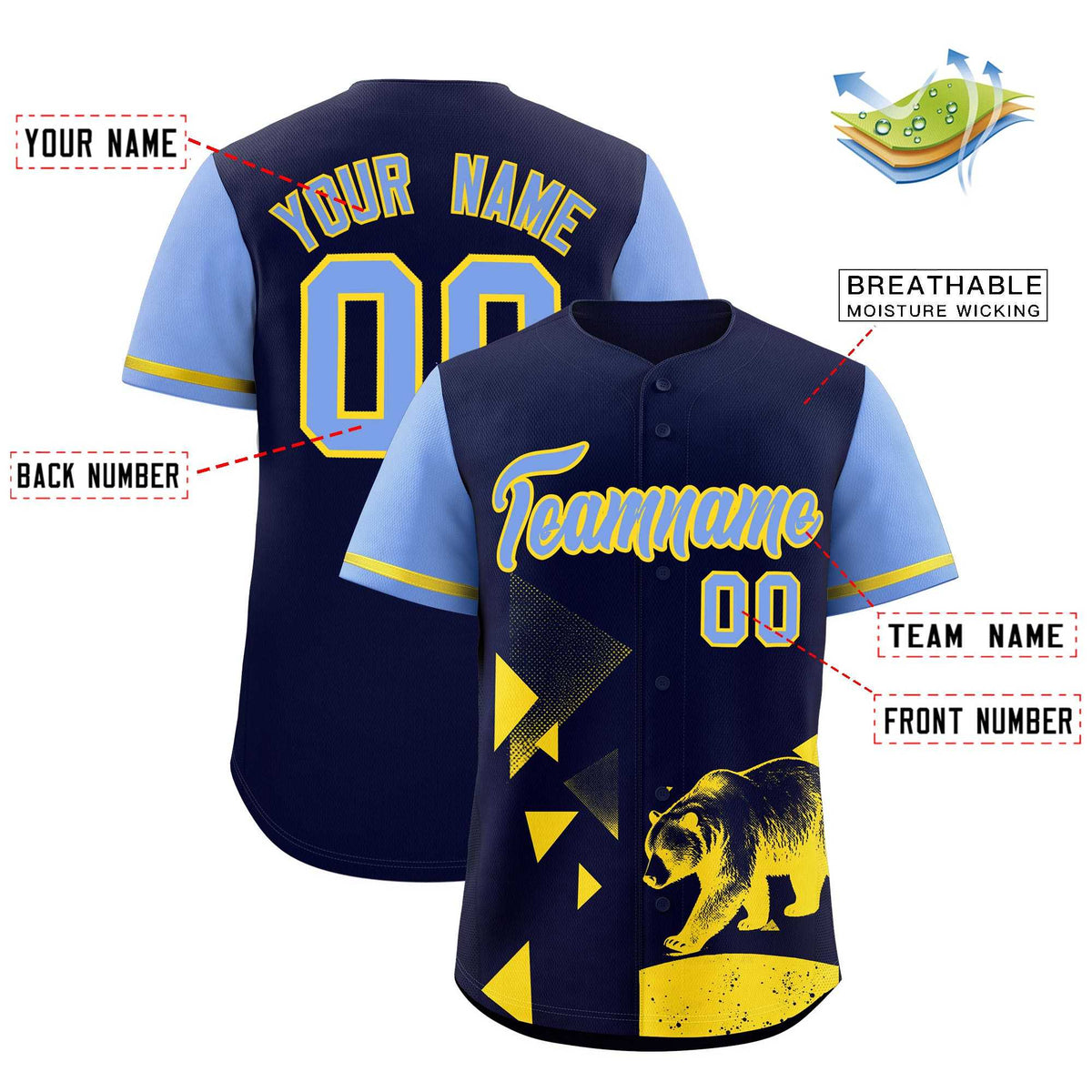 Custom Light Blue Midnight Blue Raptor Series Raglan Sleeves Lightweight Baseball Jersey