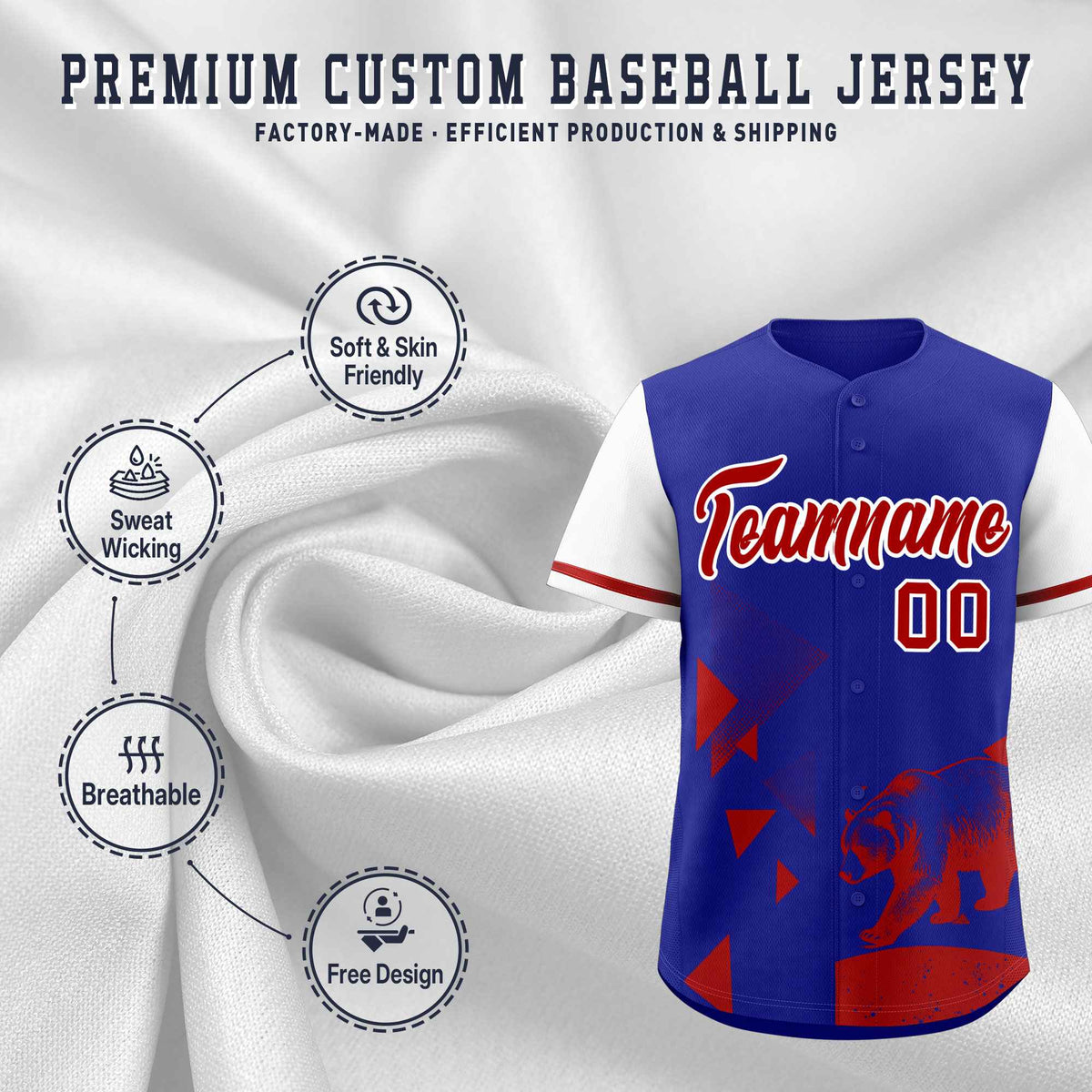 Custom White Royal Raptor Series Raglan Sleeves Breathable Baseball Jersey