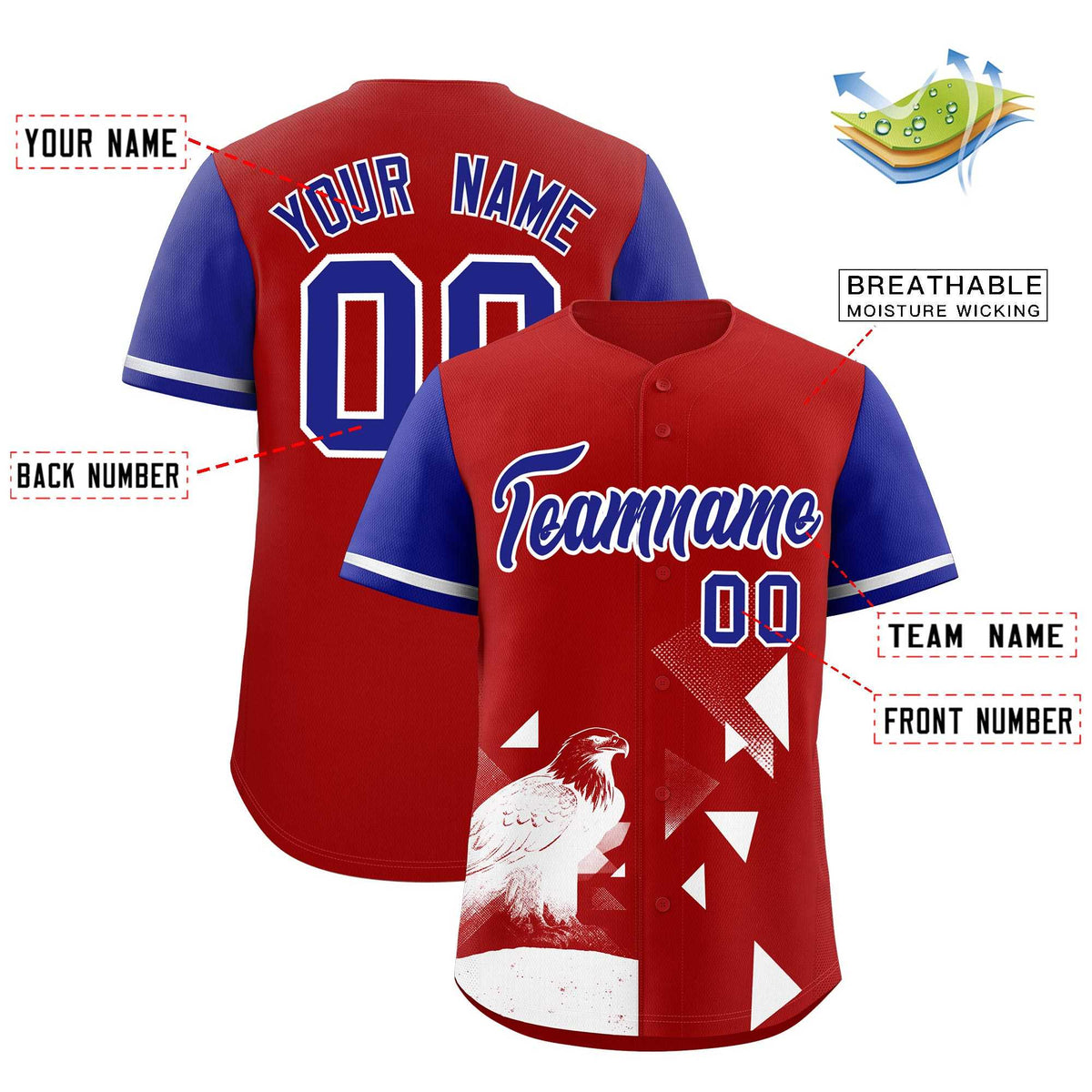 Custom Royal Red Raptor Series Raglan Sleeves Street Style Baseball Jersey