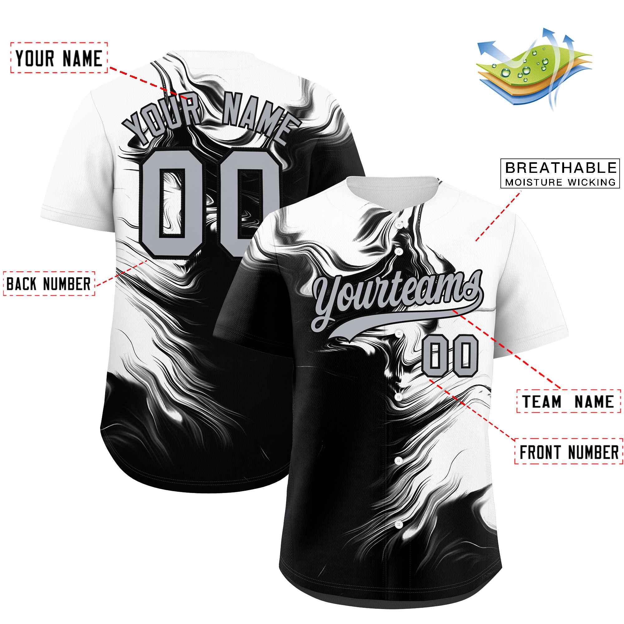 Custom White Black Personalized Ink Pattern Authentic Baseball Jersey| KXKSHOP