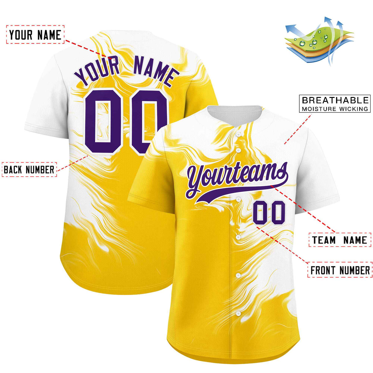 Custom White Gold Personalized Ink Pattern Authentic Baseball Jersey| KXKSHOP