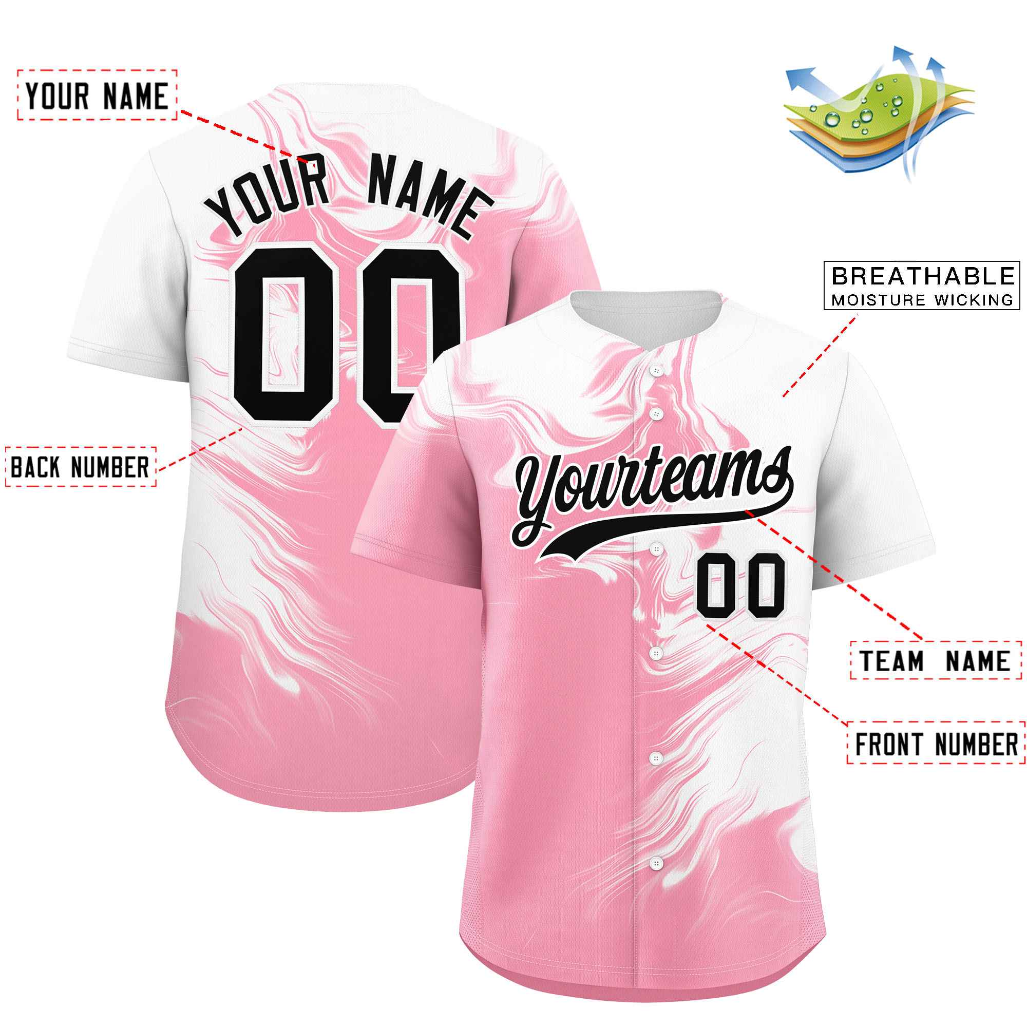 Custom White Light Pink Personalized Ink Pattern Authentic Baseball Jersey| KXKSHOP
