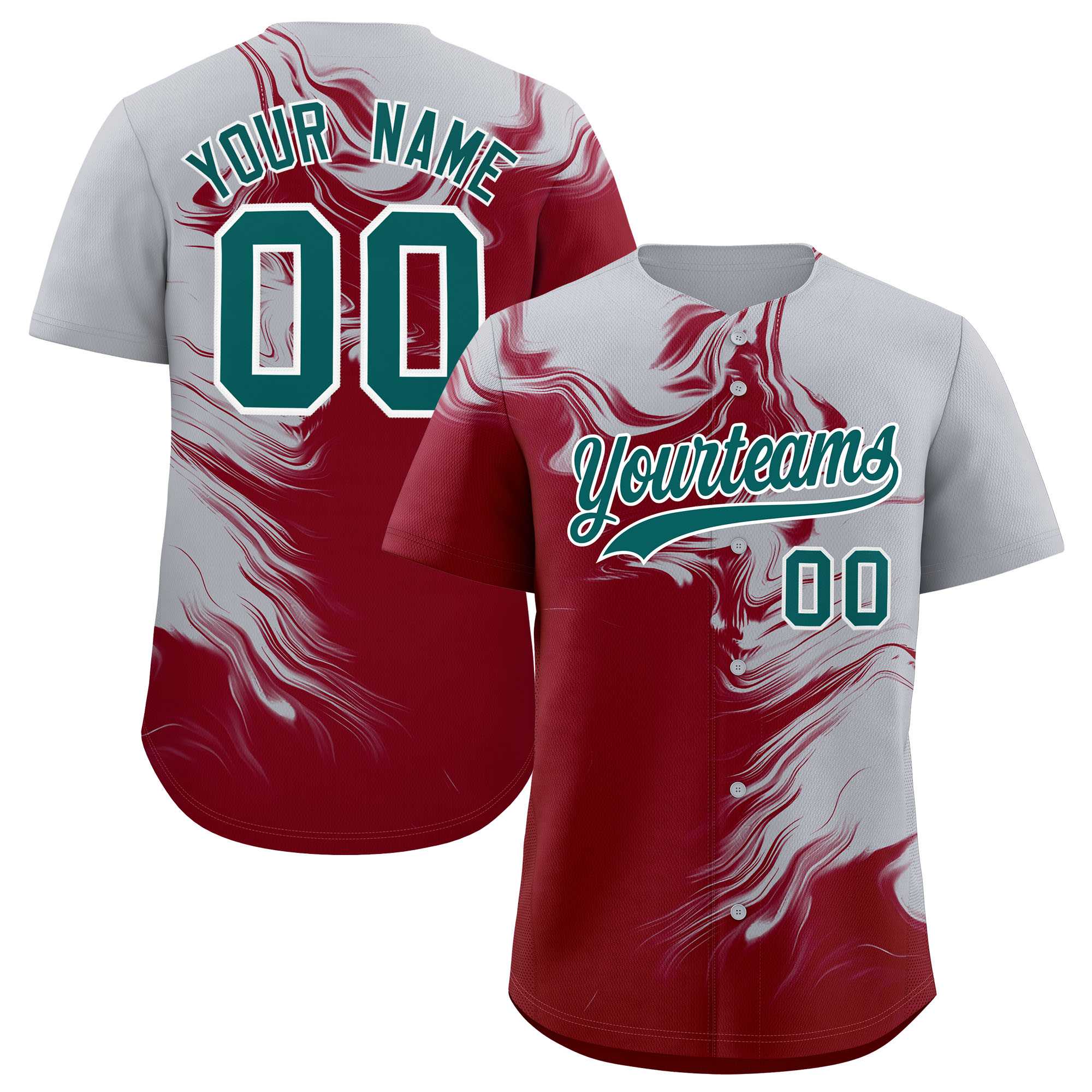 Custom Gray Crimson Personalized Ink Pattern Authentic Baseball Jersey| KXKSHOP