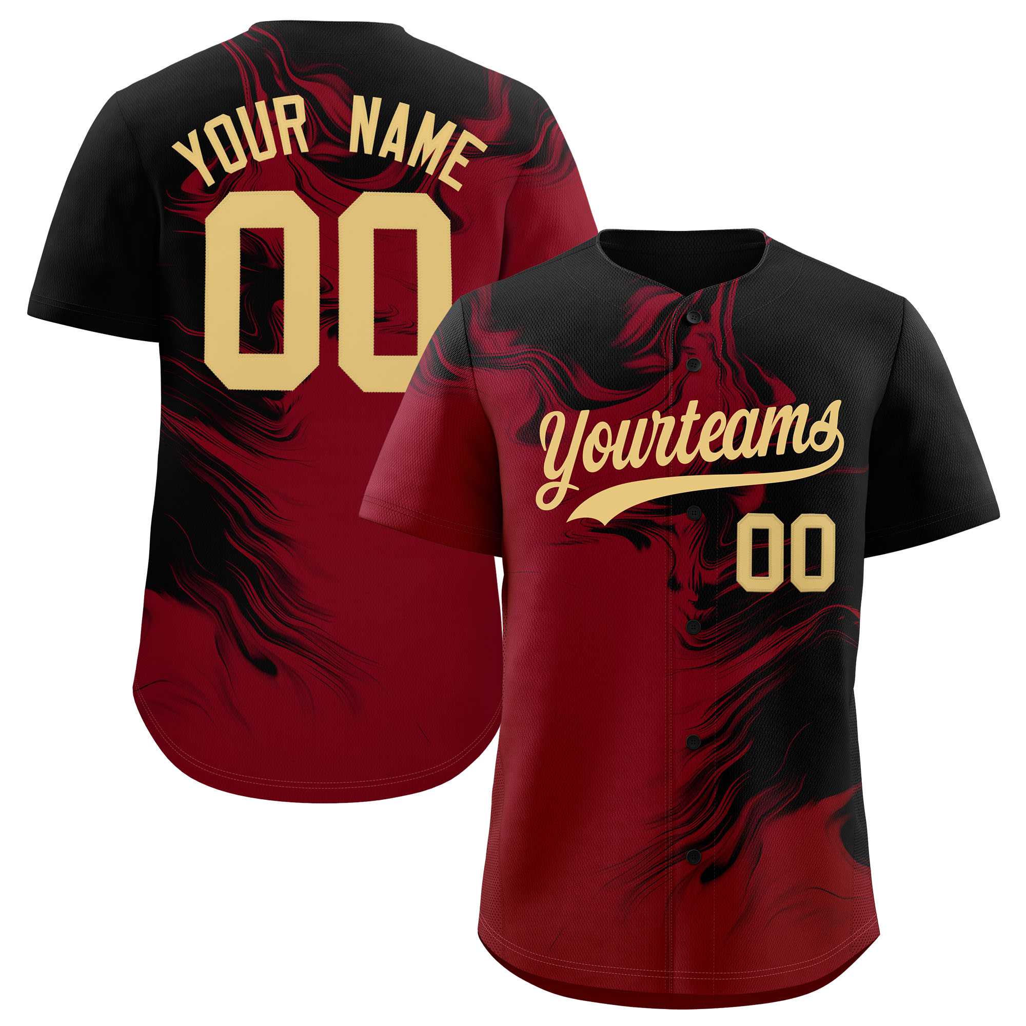 Custom Black Crimson Personalized Ink Pattern Authentic Baseball Jersey| KXKSHOP