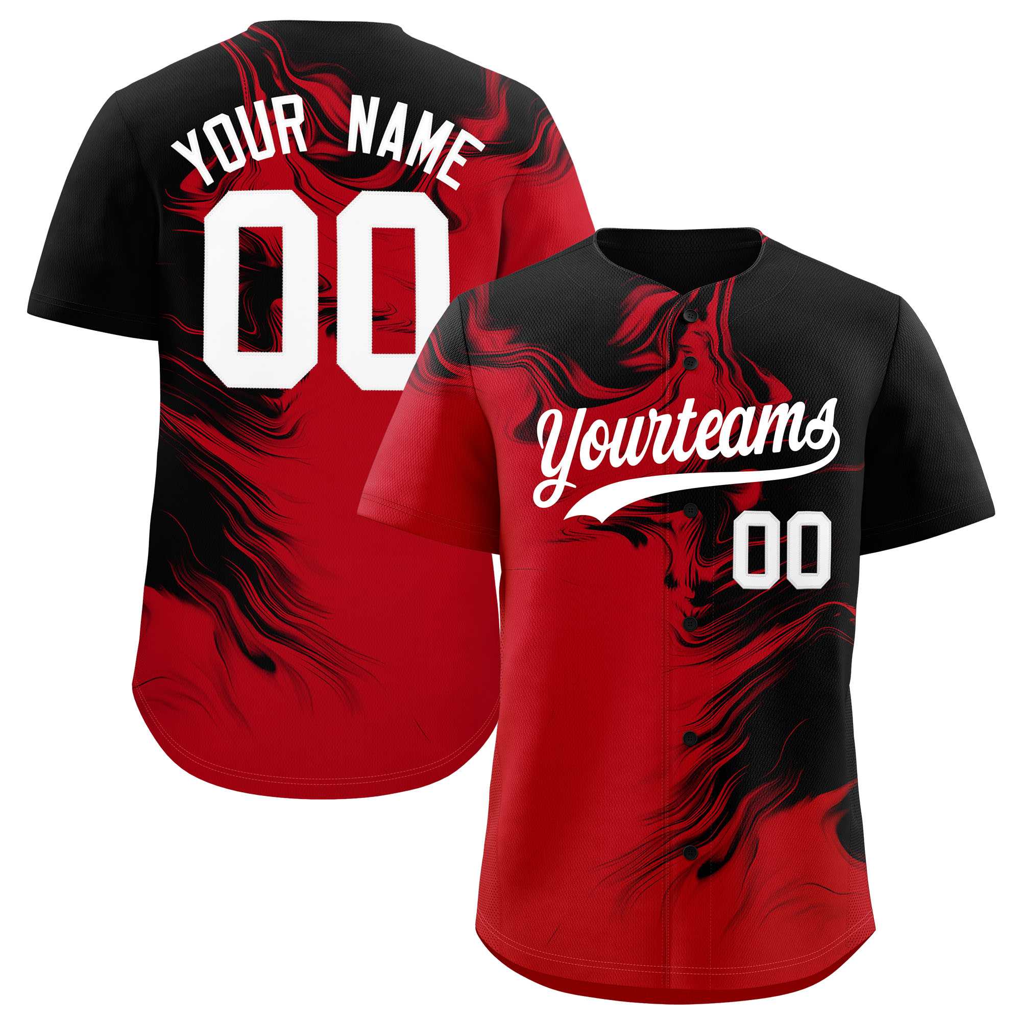 Custom Black Red Personalized Ink Pattern Authentic Baseball Jersey| KXKSHOP
