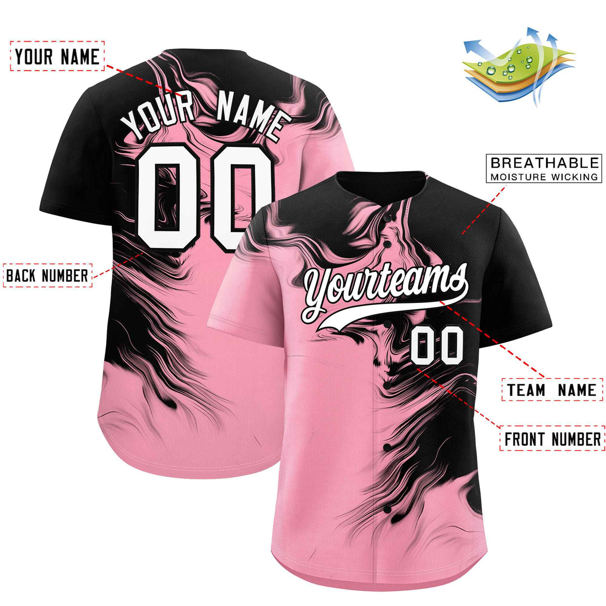 Custom Black Light Pink Personalized Ink Pattern Authentic Baseball Jersey| KXKSHOP