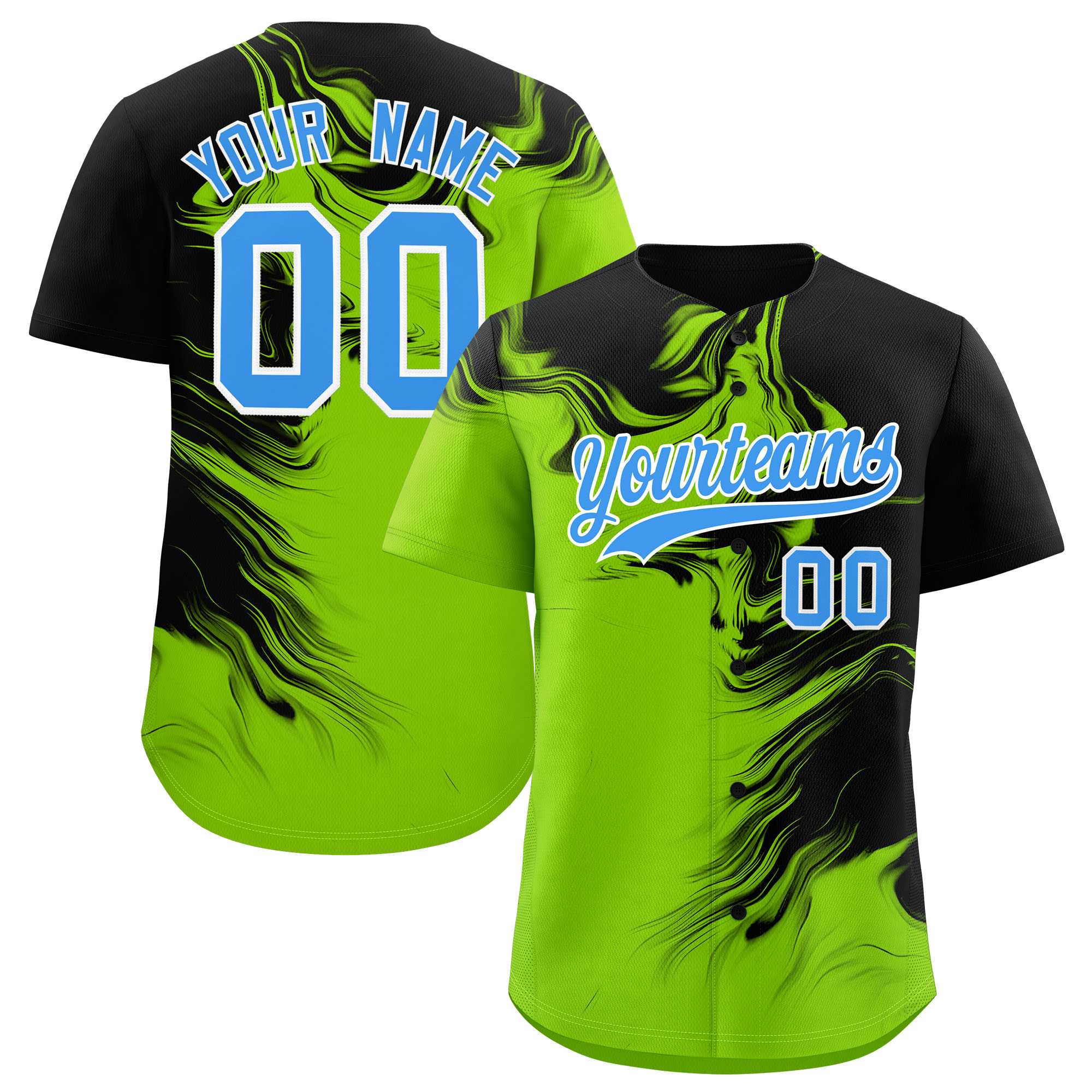 Custom Black Neon Green Personalized Ink Pattern Authentic Baseball Jersey| KXKSHOP