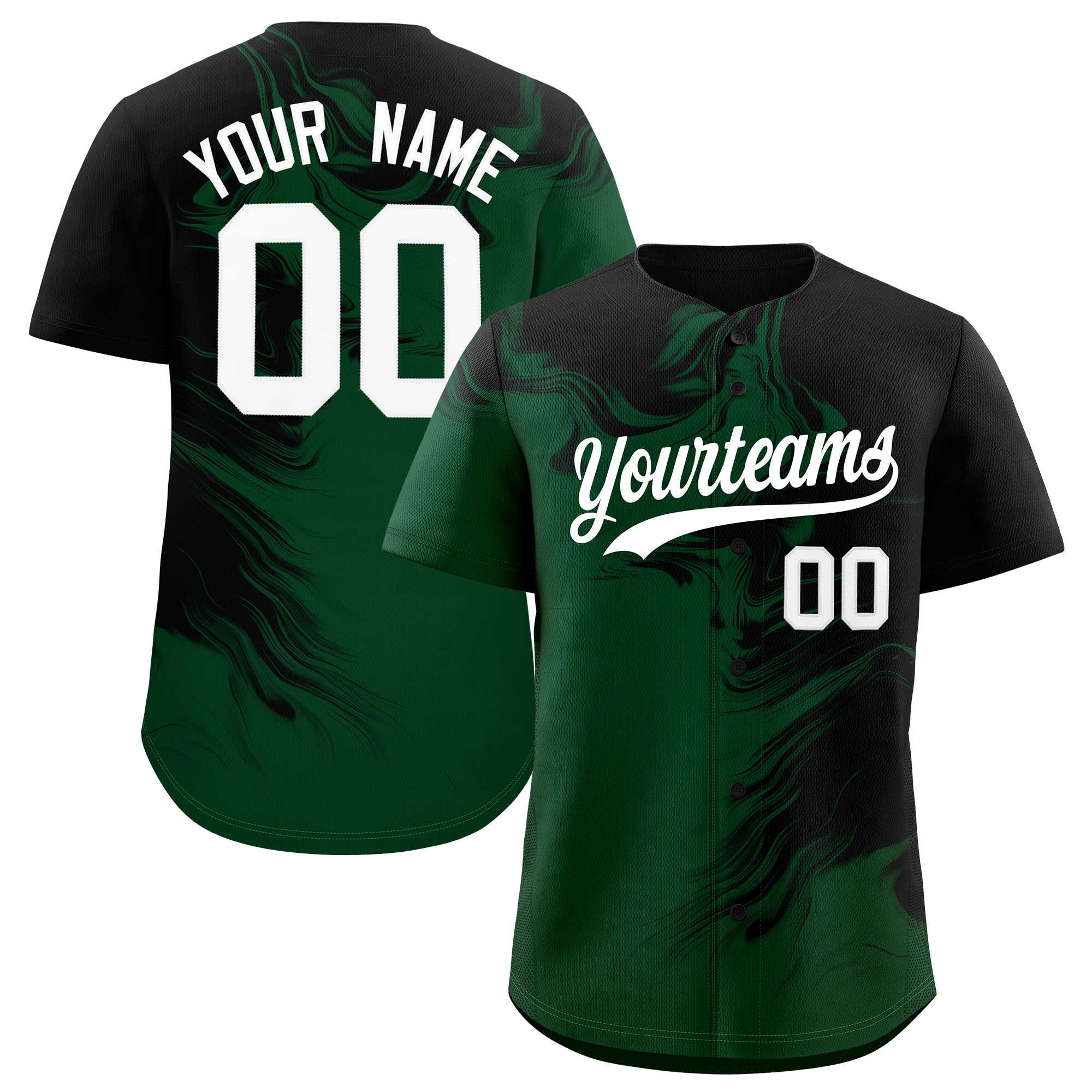 Custom Black Green Personalized Ink Pattern Authentic Baseball Jersey| KXKSHOP