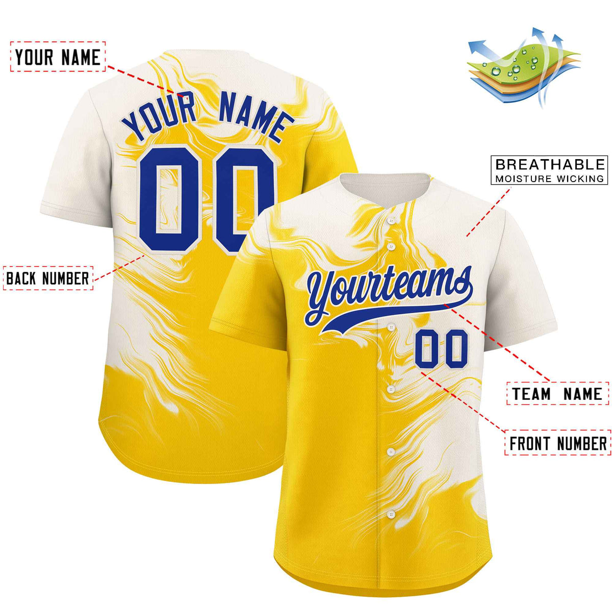 Custom Cream Gold Personalized Ink Pattern Authentic Baseball Jersey| KXKSHOP