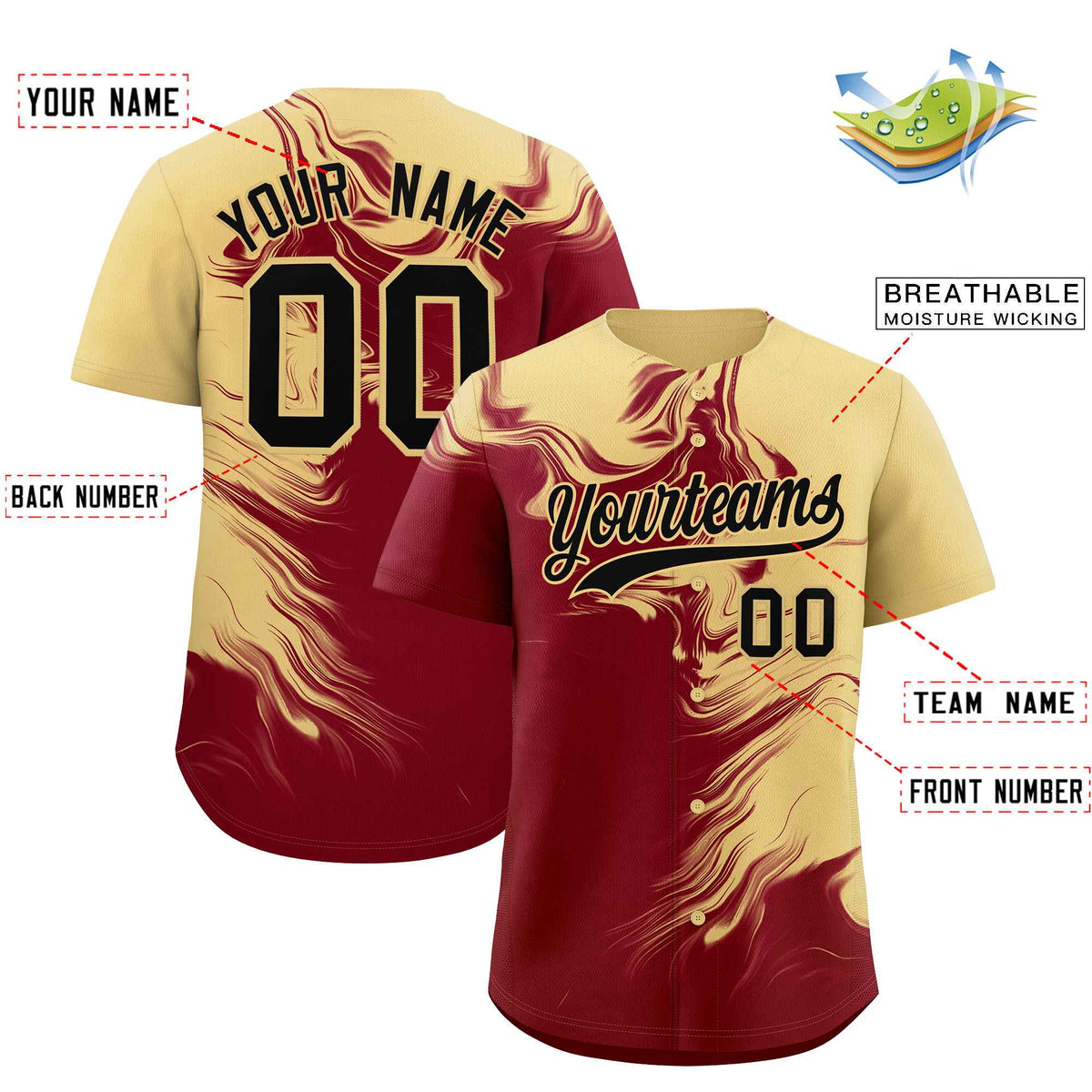 Custom Khaki Crimson Personalized Ink Pattern Authentic Baseball Jersey| KXKSHOP