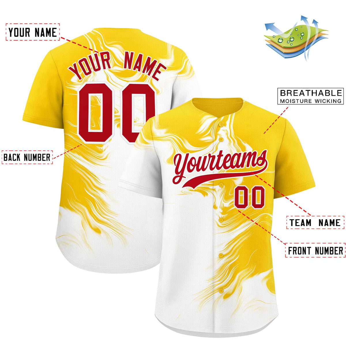 Custom Gold White Personalized Ink Pattern Authentic Baseball Jersey| KXKSHOP