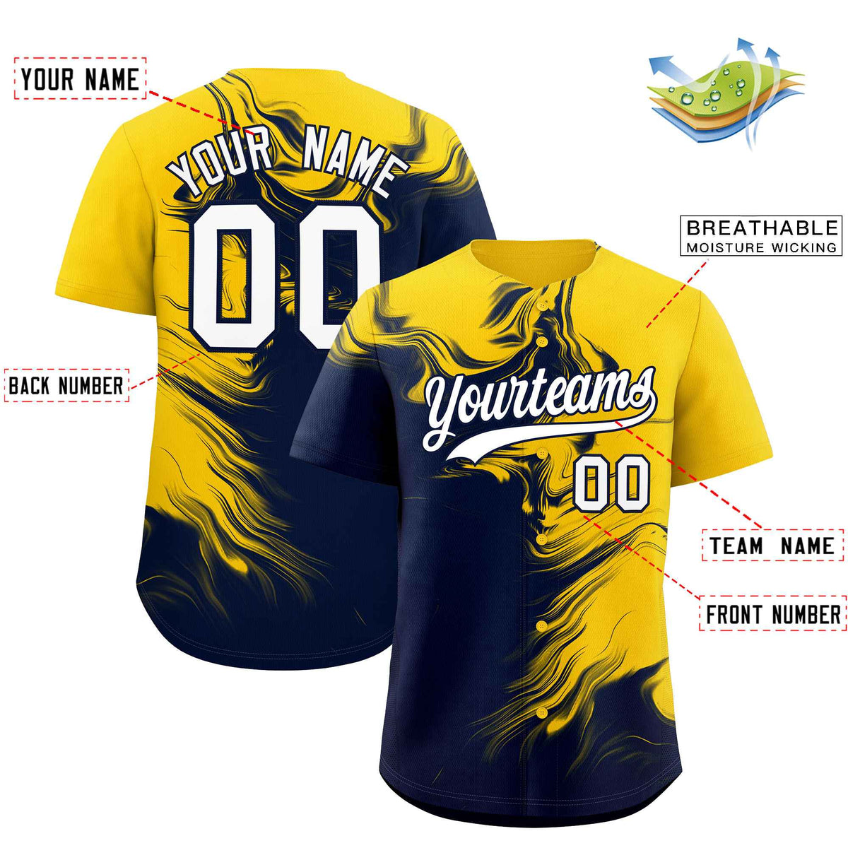 Custom Gold Navy Personalized Ink Pattern Authentic Baseball Jersey| KXKSHOP