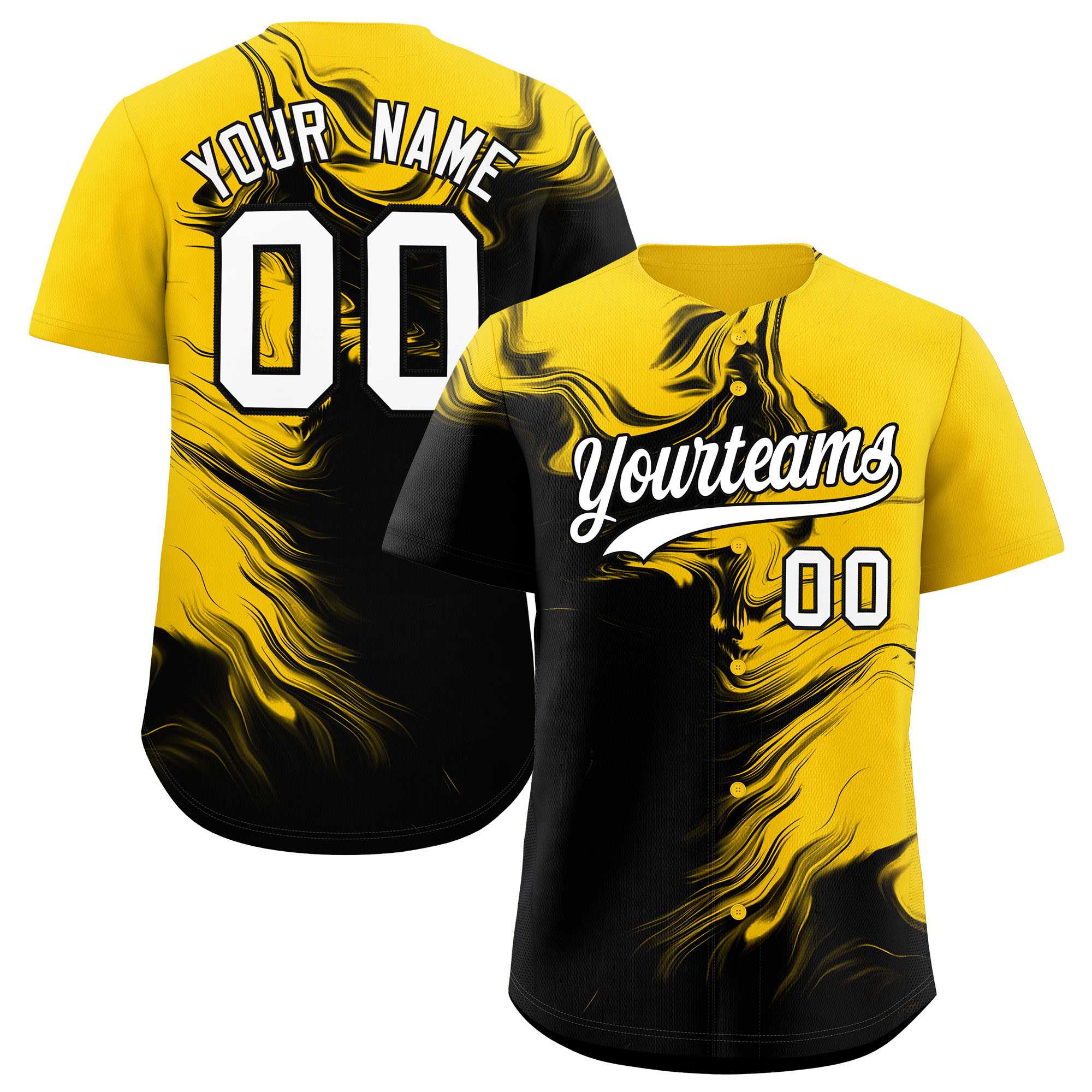 Custom Gold Black Personalized Ink Pattern Authentic Baseball Jersey| KXKSHOP