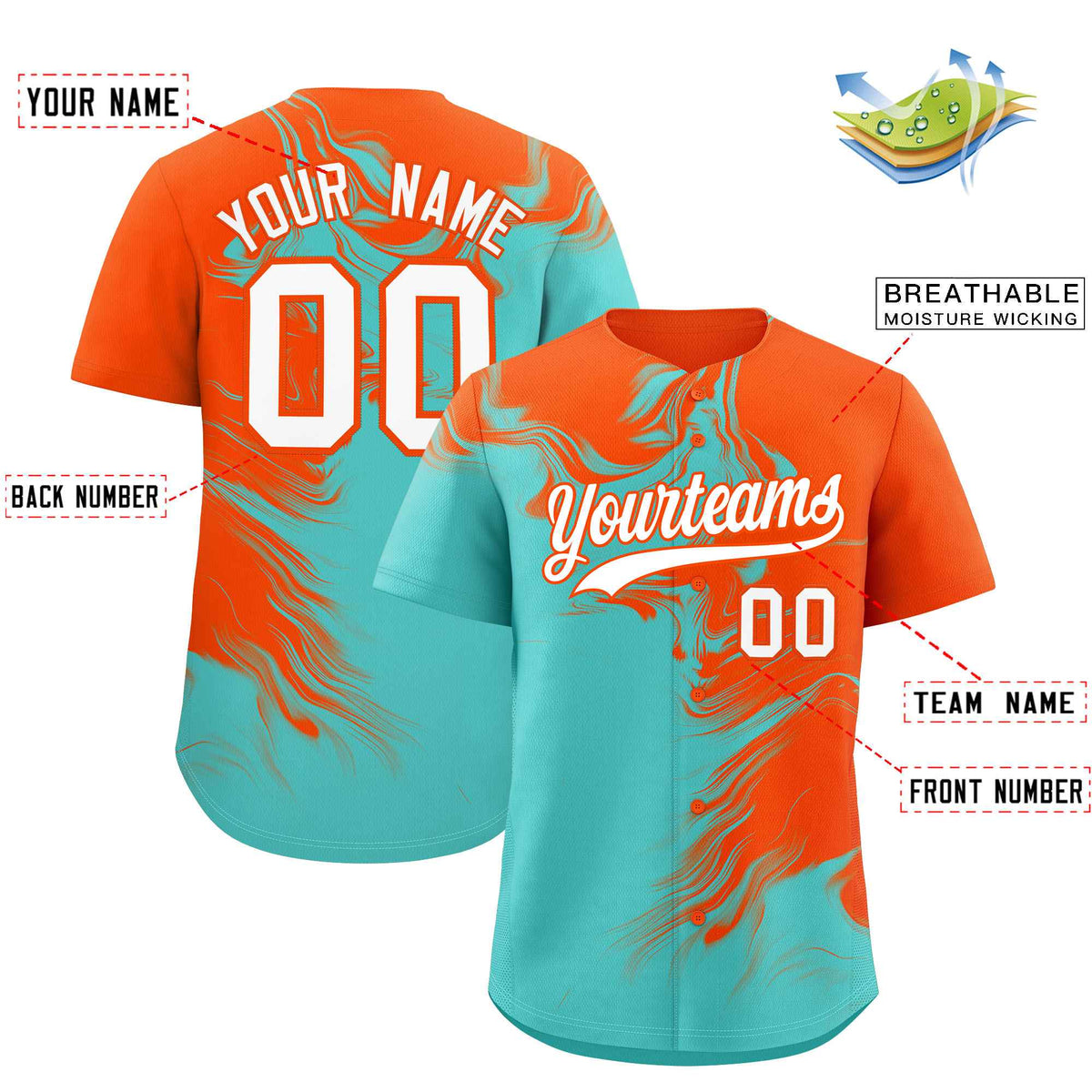 Custom Orange Bright Green Personalized Ink Pattern Authentic Baseball Jersey| KXKSHOP
