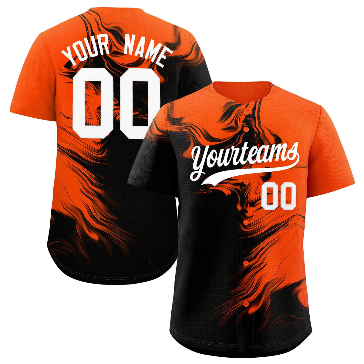 Custom Orange Black Personalized Ink Pattern Authentic Baseball Jersey| KXKSHOP