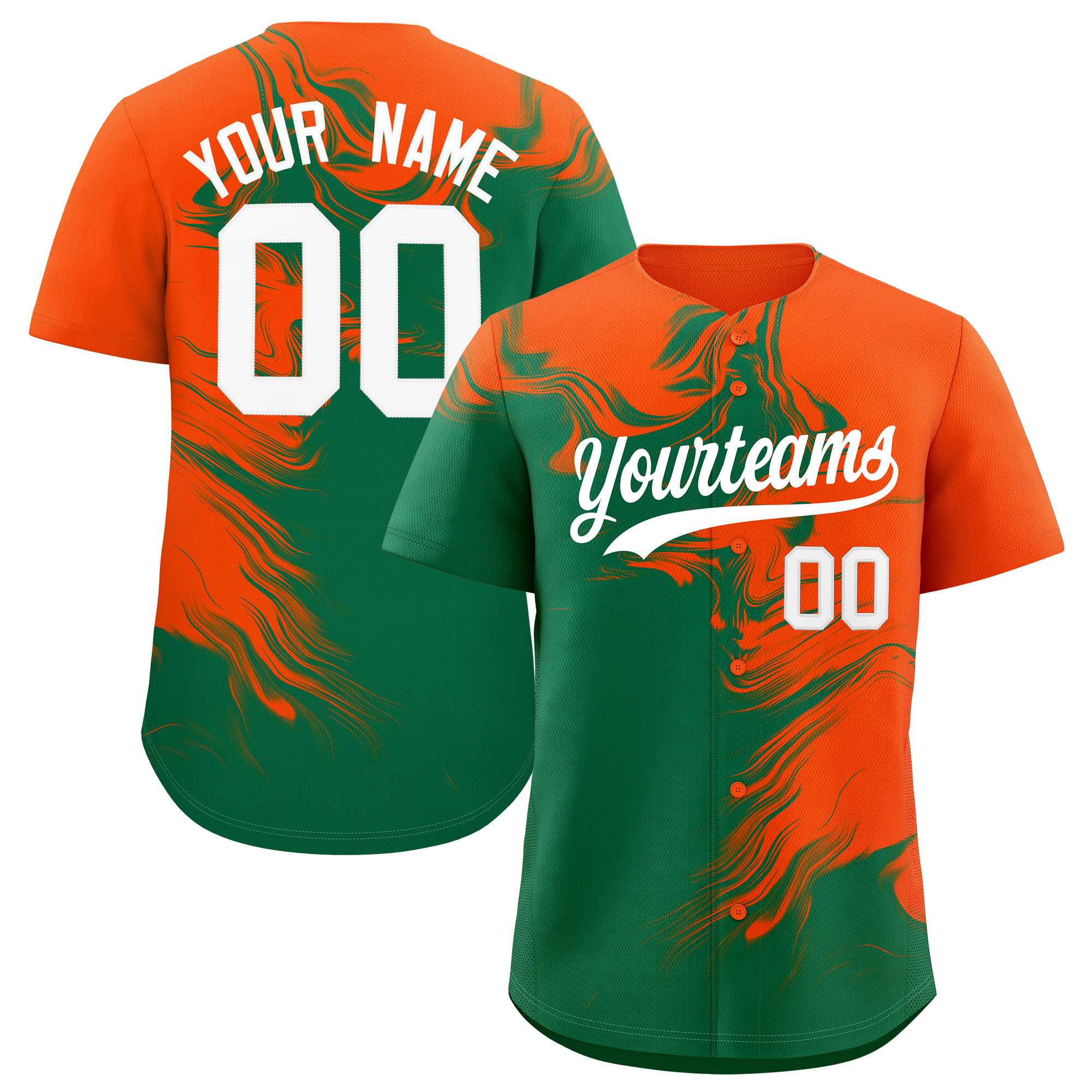 Custom Orange Kelly Green Personalized Ink Pattern Authentic Baseball Jersey| KXKSHOP