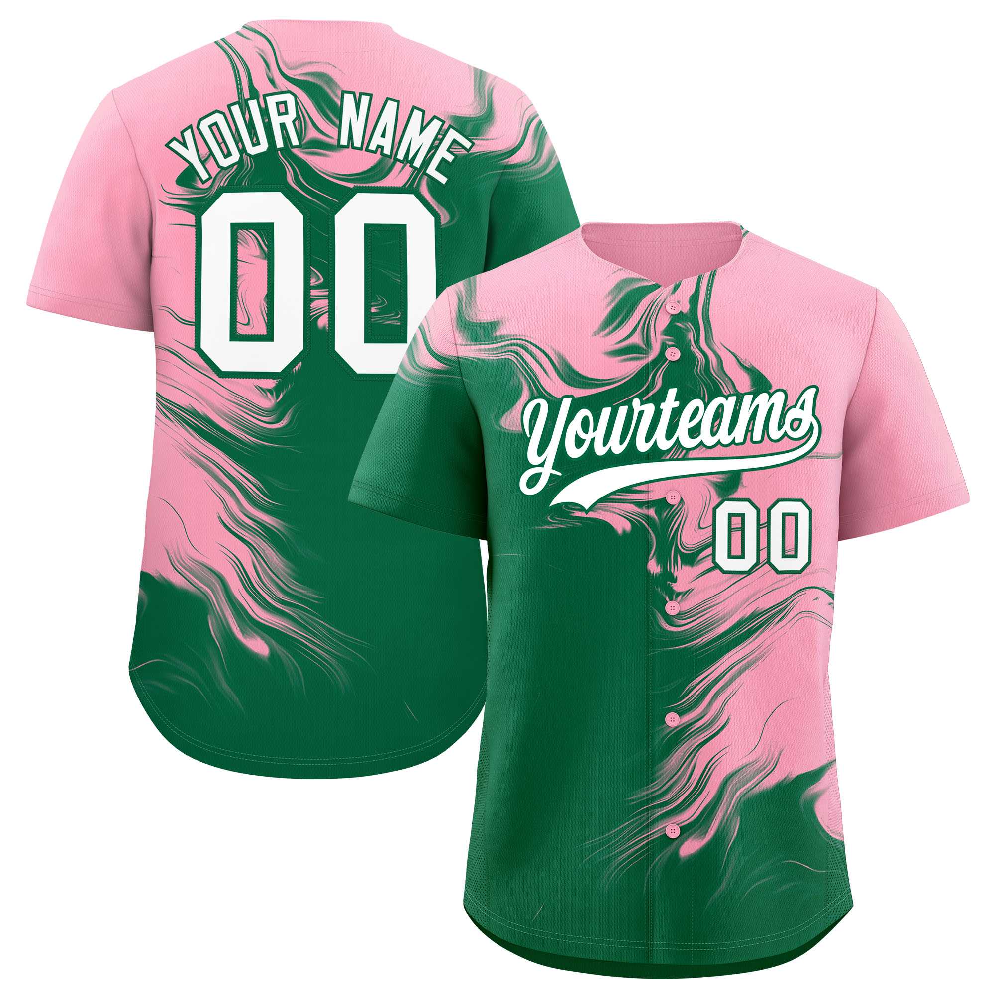 Custom Light Pink Kelly Green Personalized Ink Pattern Authentic Baseball Jersey| KXKSHOP
