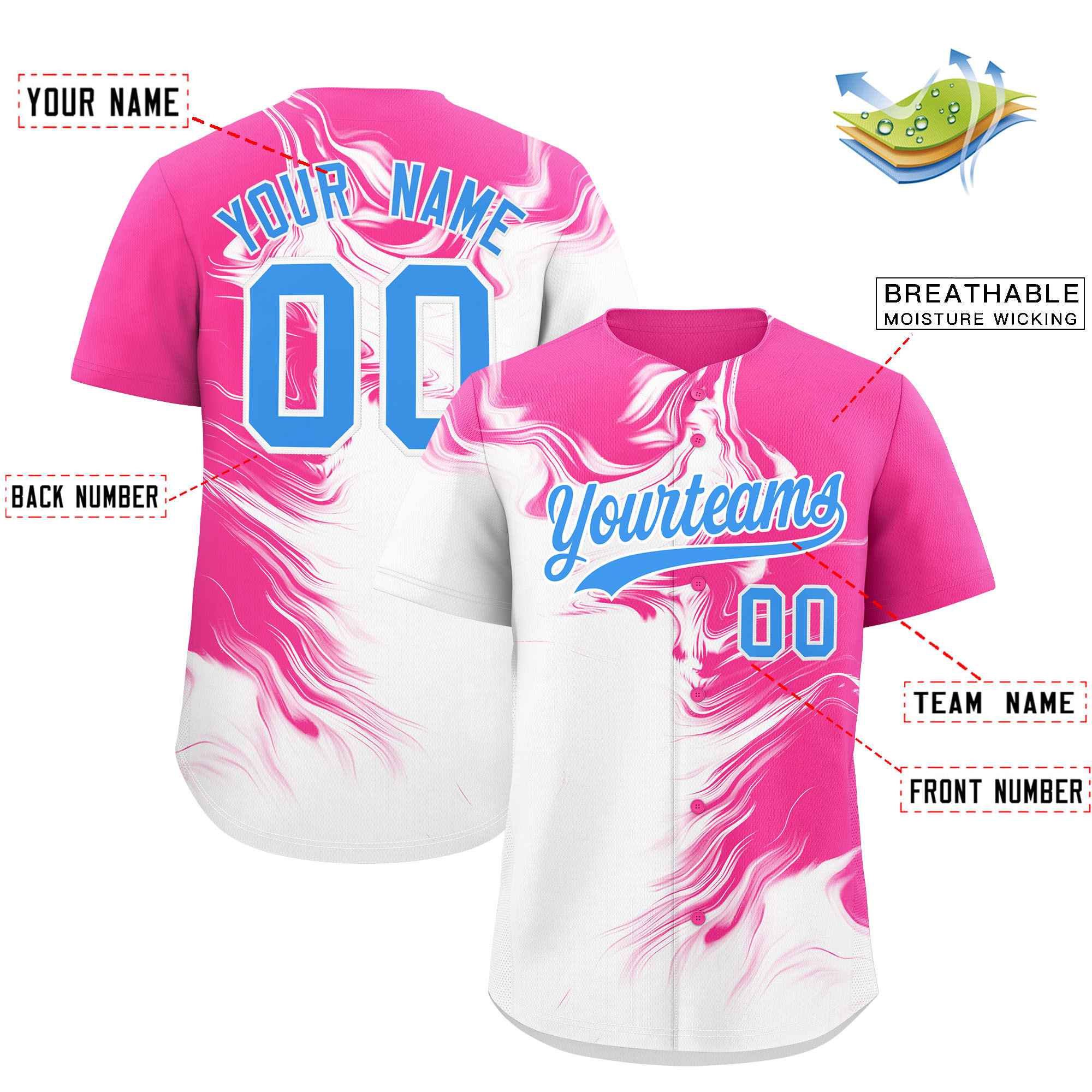 Custom Pink White Personalized Ink Pattern Authentic Baseball Jersey| KXKSHOP