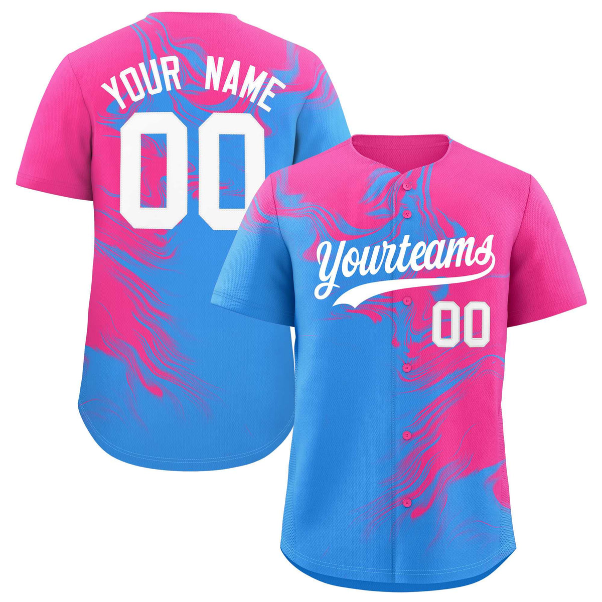 Custom Pink Powder Blue Personalized Ink Pattern Authentic Baseball Jersey| KXKSHOP