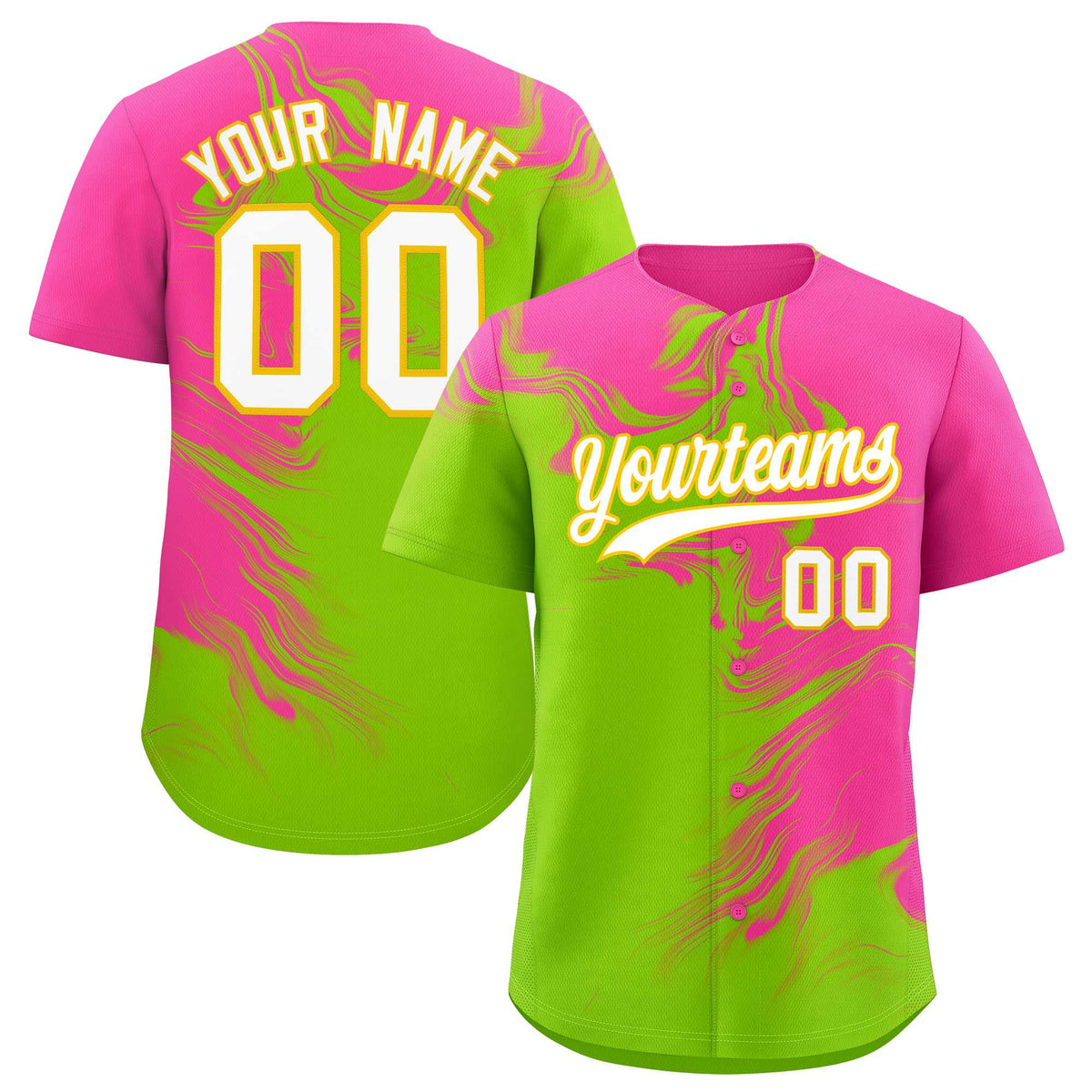 Custom Pink Neon Green Personalized Ink Pattern Authentic Baseball Jersey| KXKSHOP