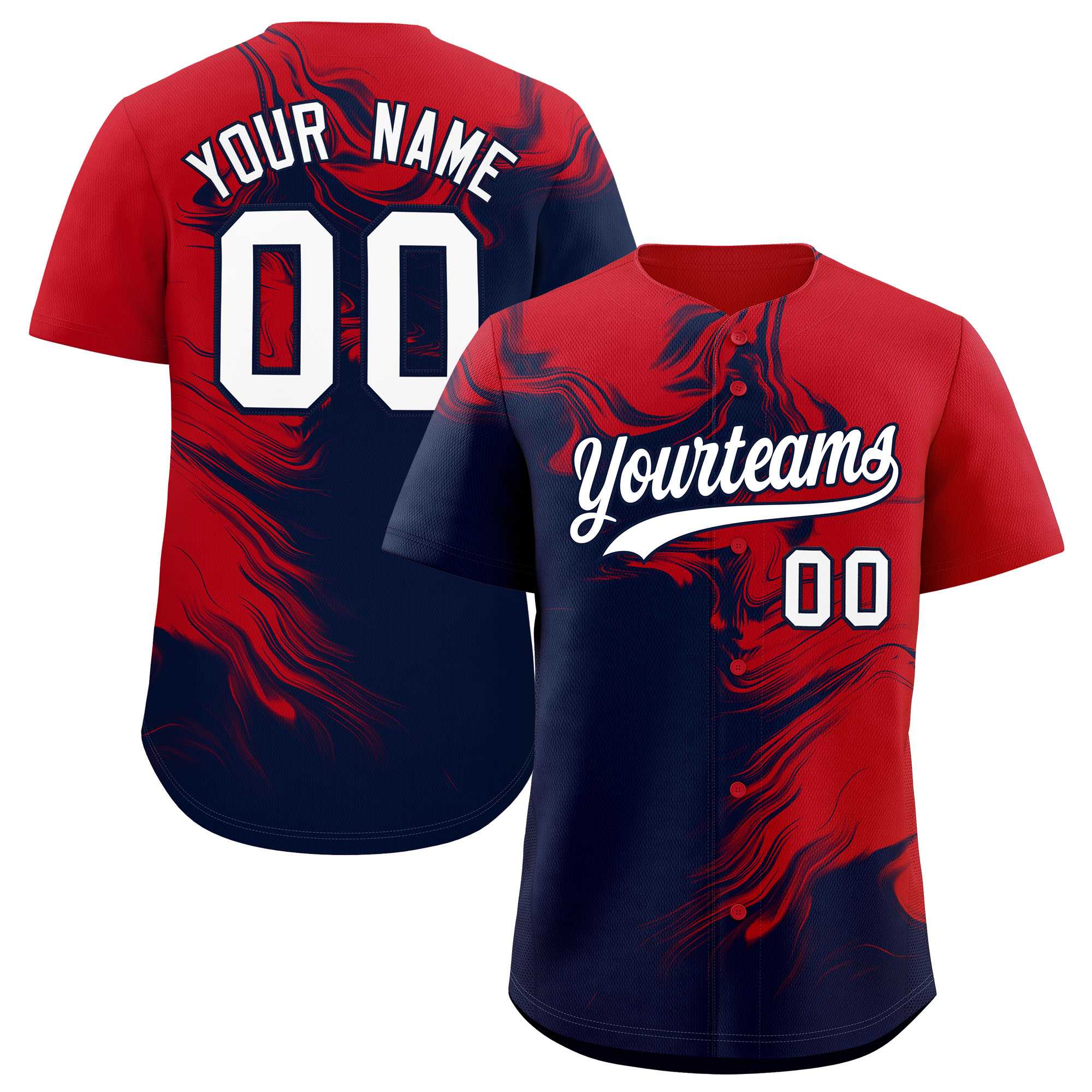 Custom Red Navy Personalized Ink Pattern Authentic Baseball Jersey| KXKSHOP