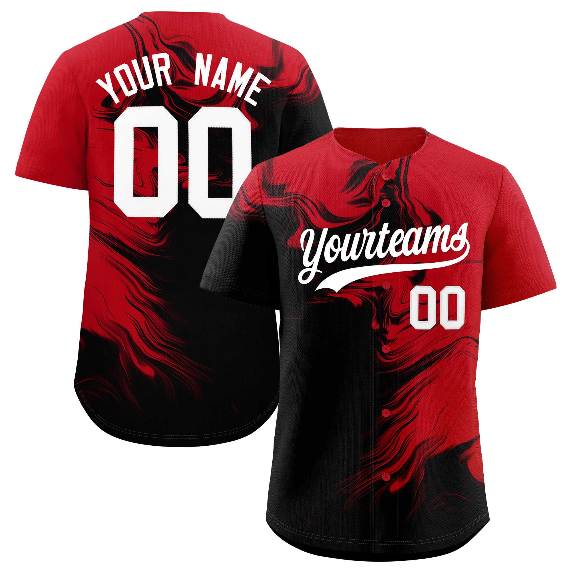 Custom Red Black Personalized Ink Pattern Authentic Baseball Jersey| KXKSHOP