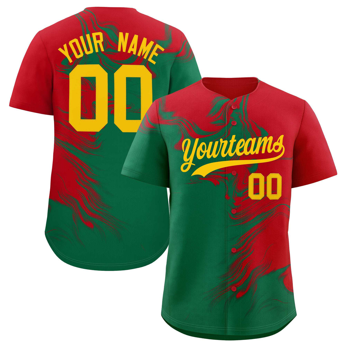 Custom Red Kelly Green Personalized Ink Pattern Authentic Baseball Jersey| KXKSHOP