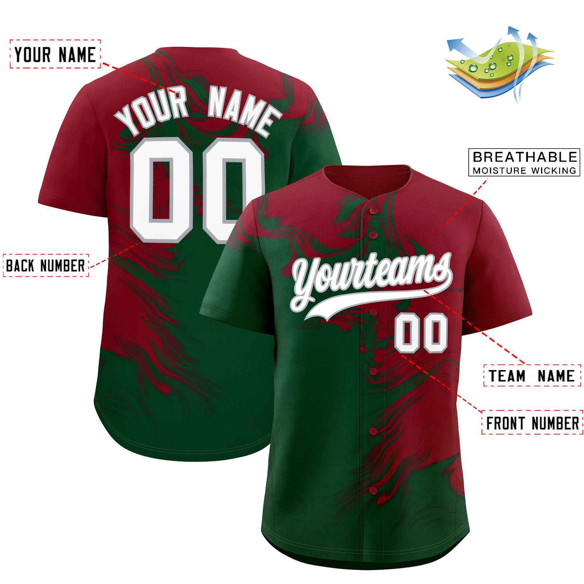 Custom Crimson Green Personalized Ink Pattern Authentic Baseball Jersey| KXKSHOP