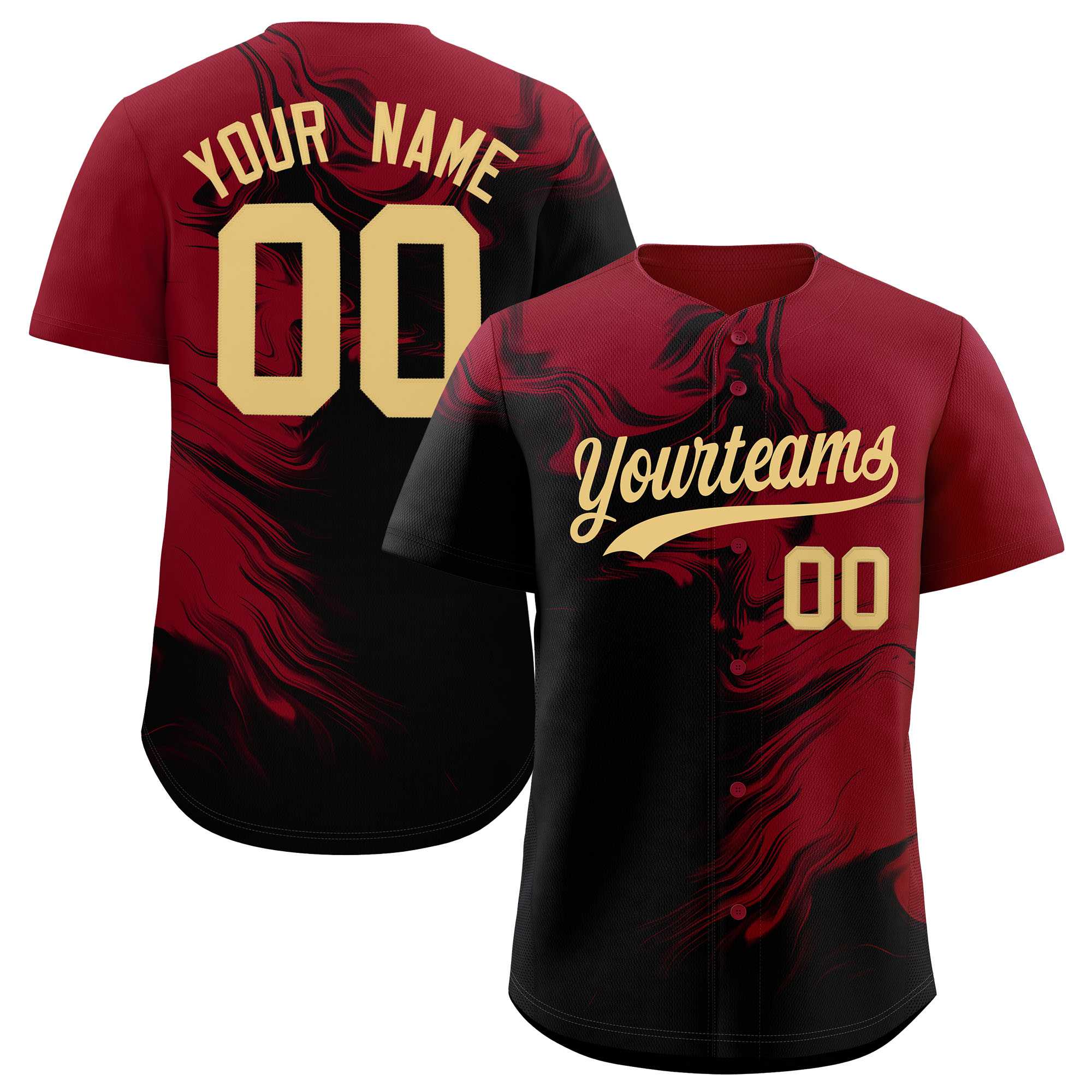 Custom Crimson Black Personalized Ink Pattern Authentic Baseball Jersey| KXKSHOP