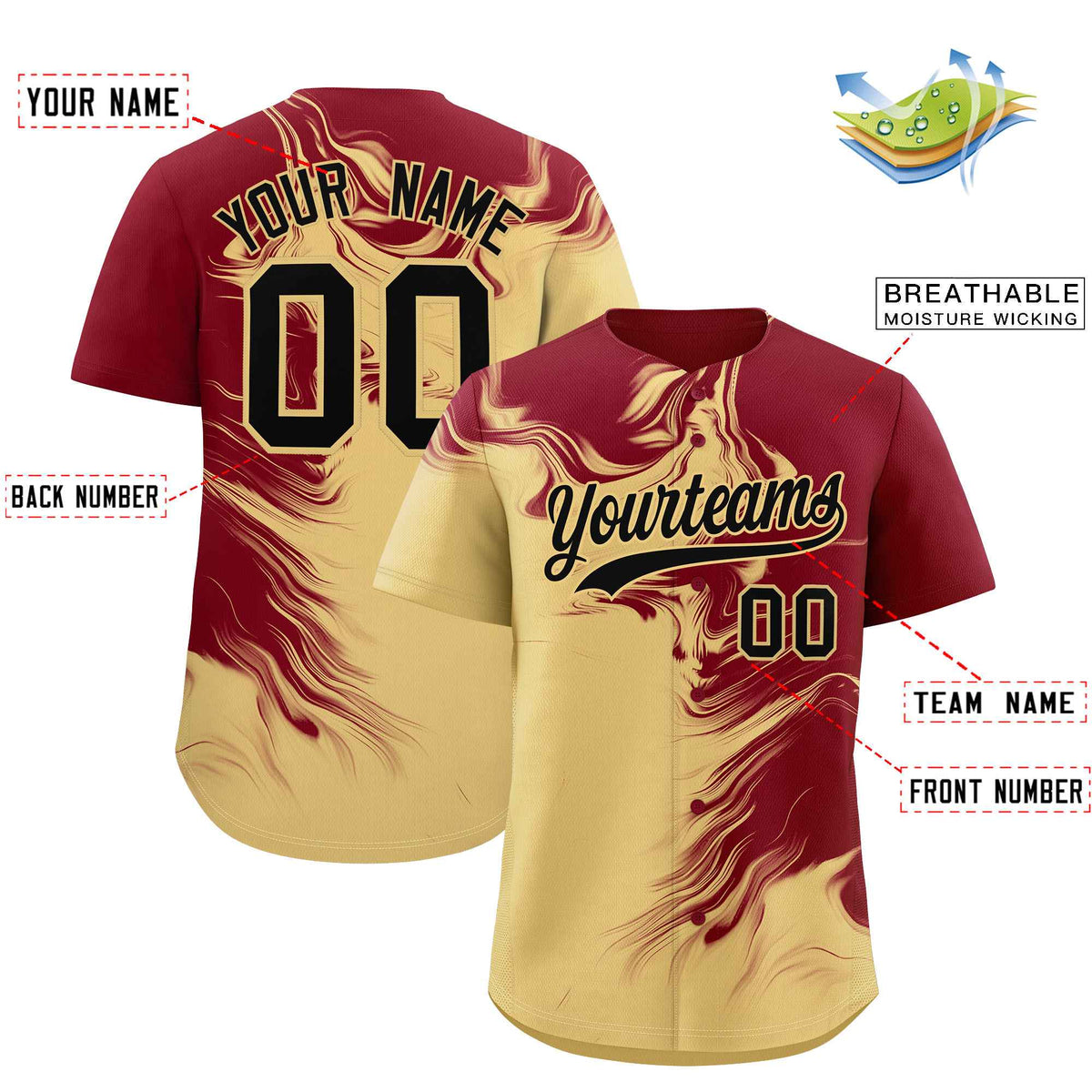 Custom Crimson Khaki Personalized Ink Pattern Authentic Baseball Jersey| KXKSHOP
