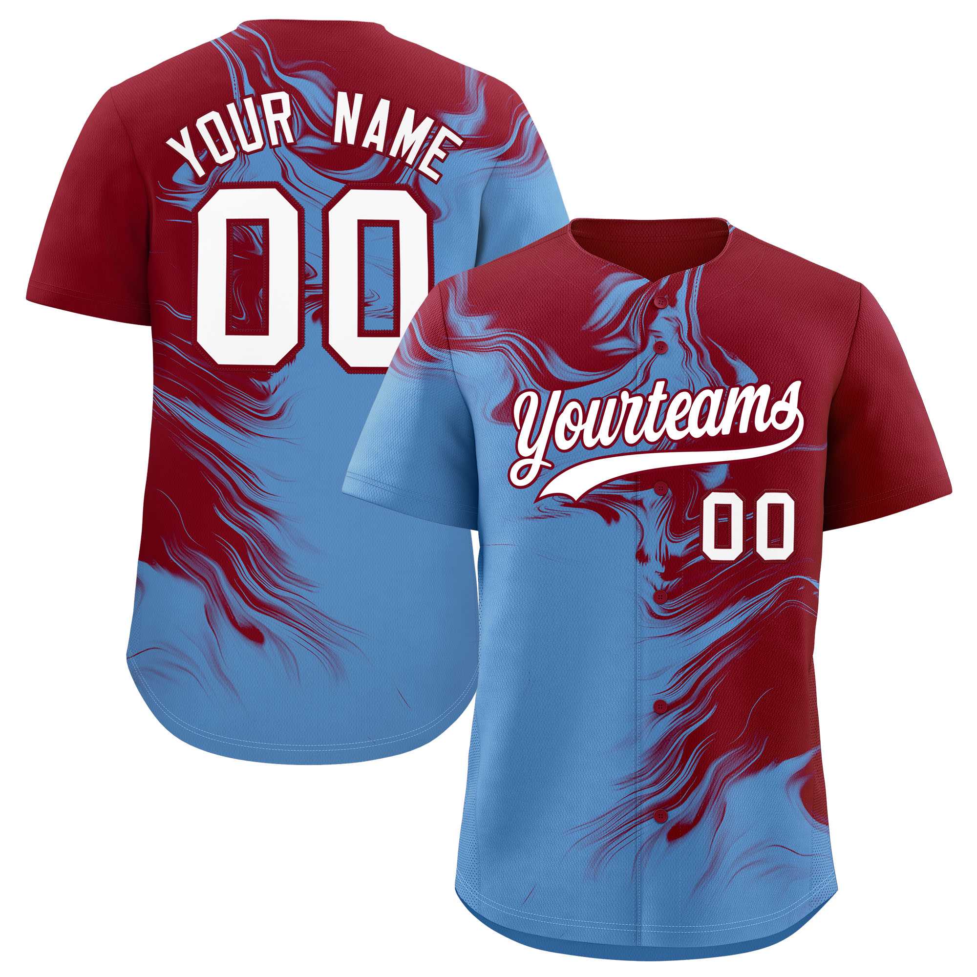 Custom Crimson Powder Blue Personalized Ink Pattern Authentic Baseball Jersey| KXKSHOP
