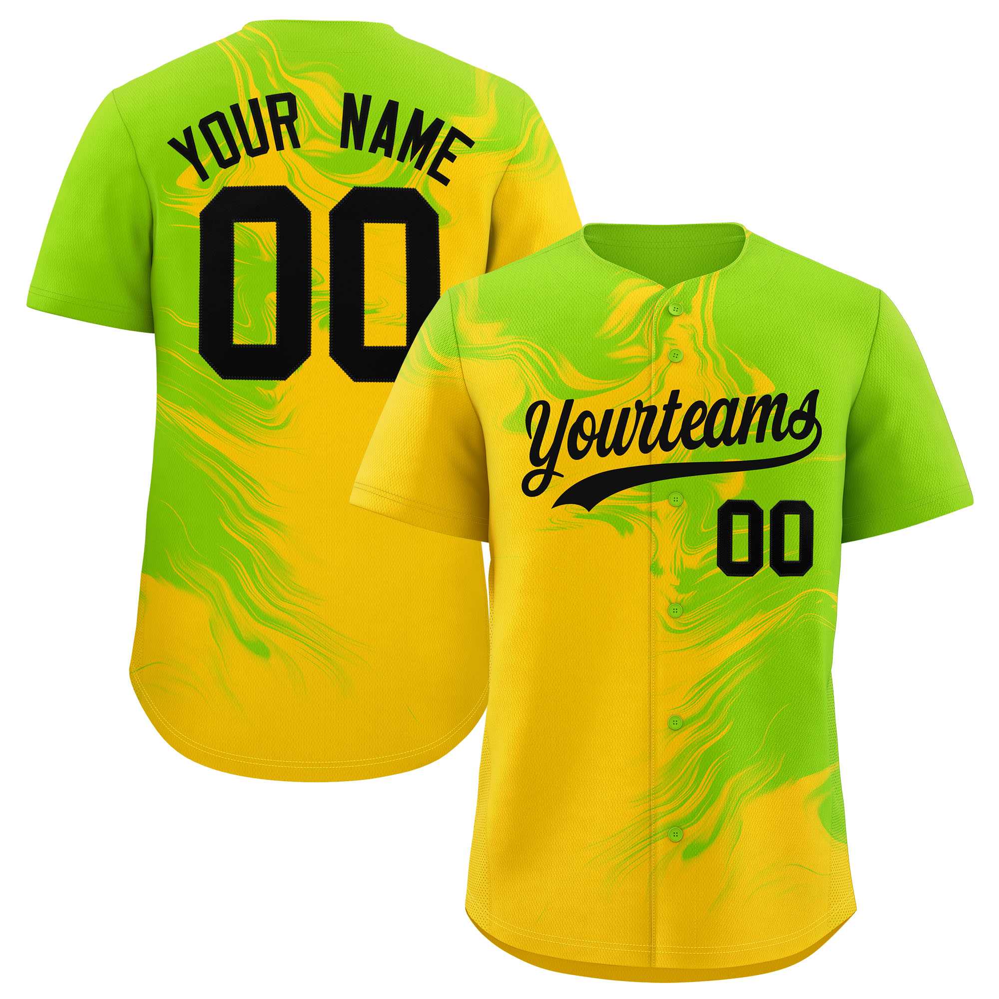 Custom Neon Green Gold Personalized Ink Pattern Authentic Baseball Jersey| KXKSHOP