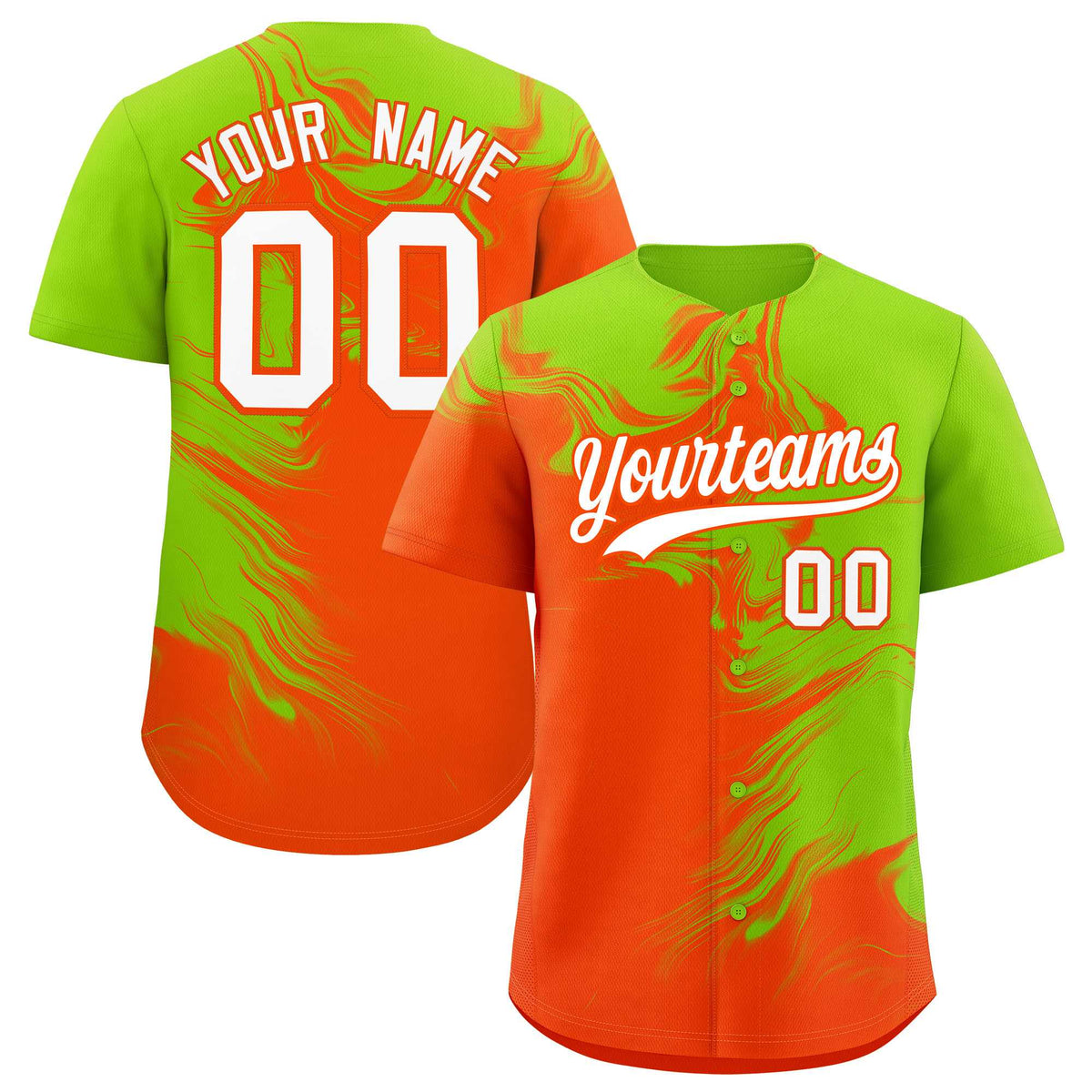 Custom Neon Green Orange Personalized Ink Pattern Authentic Baseball Jersey| KXKSHOP