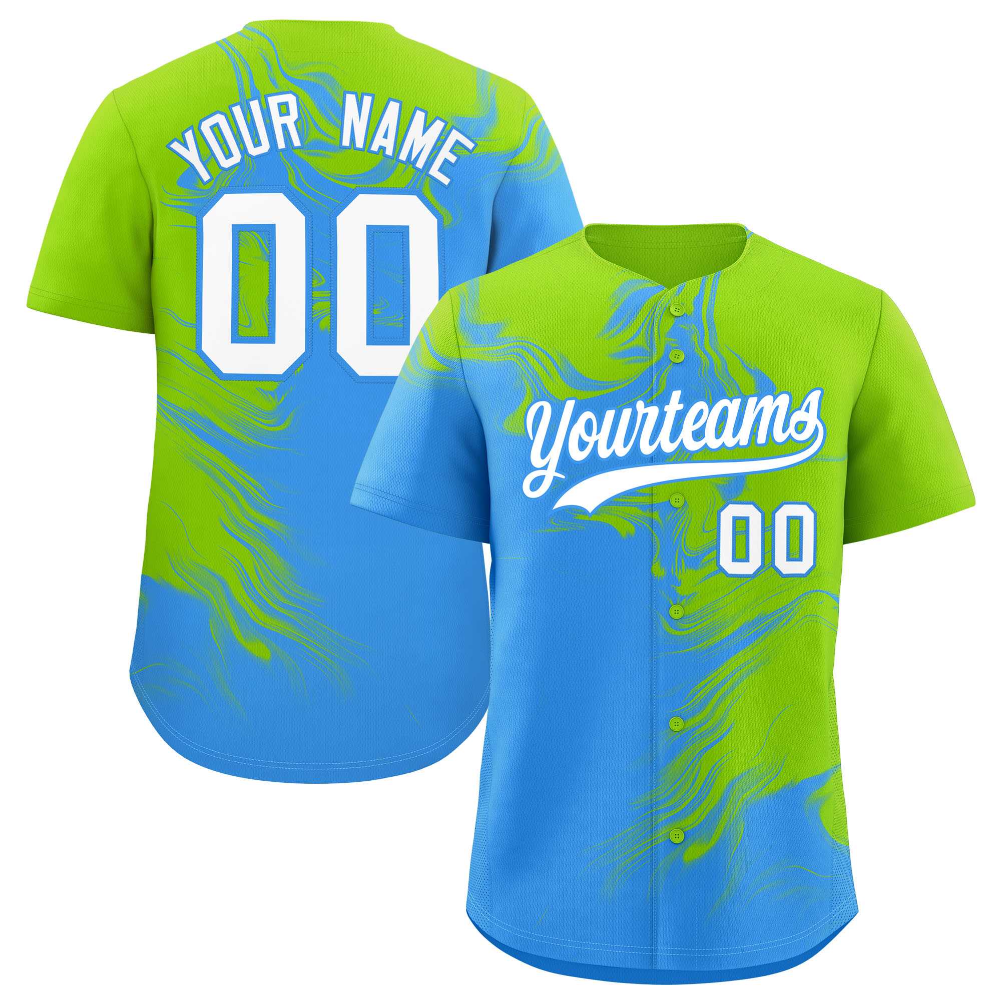 Custom Neon Green Powder Blue Personalized Ink Pattern Authentic Baseball Jersey| KXKSHOP