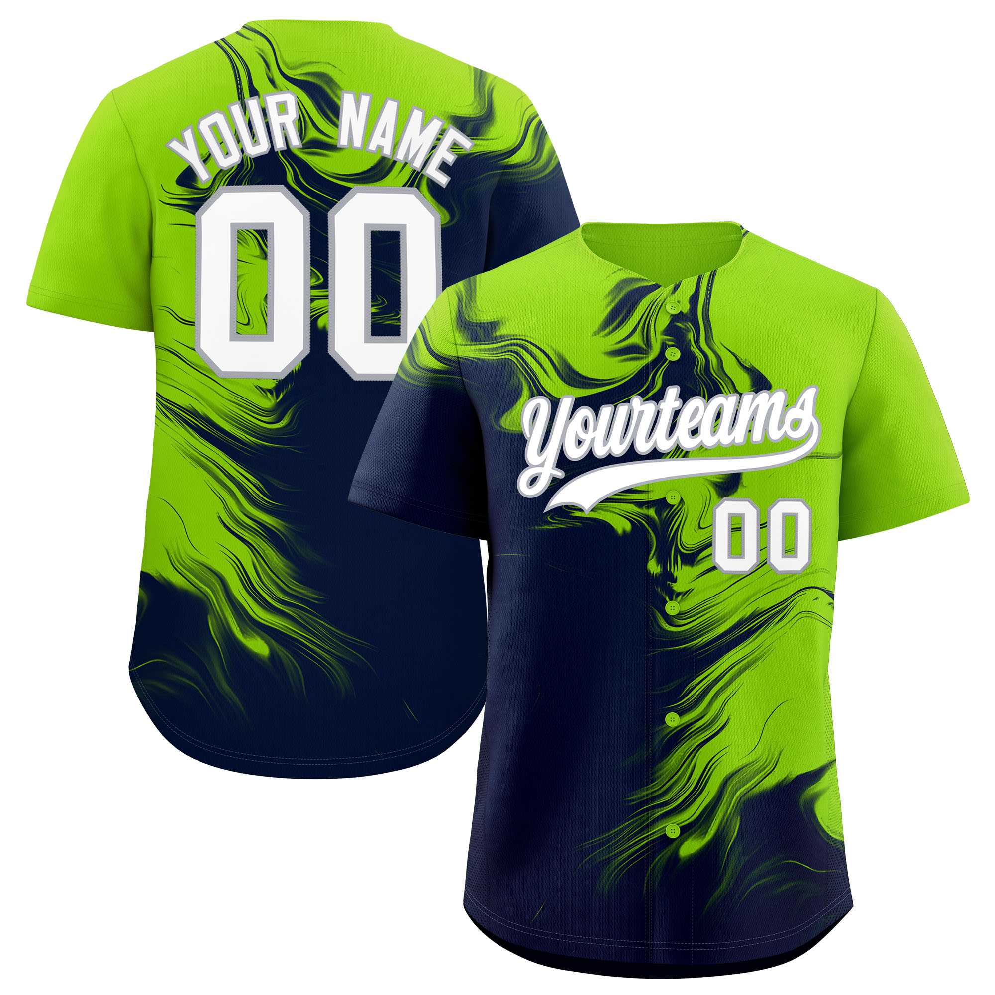 Custom Neon Green Navy Personalized Ink Pattern Authentic Baseball Jersey| KXKSHOP