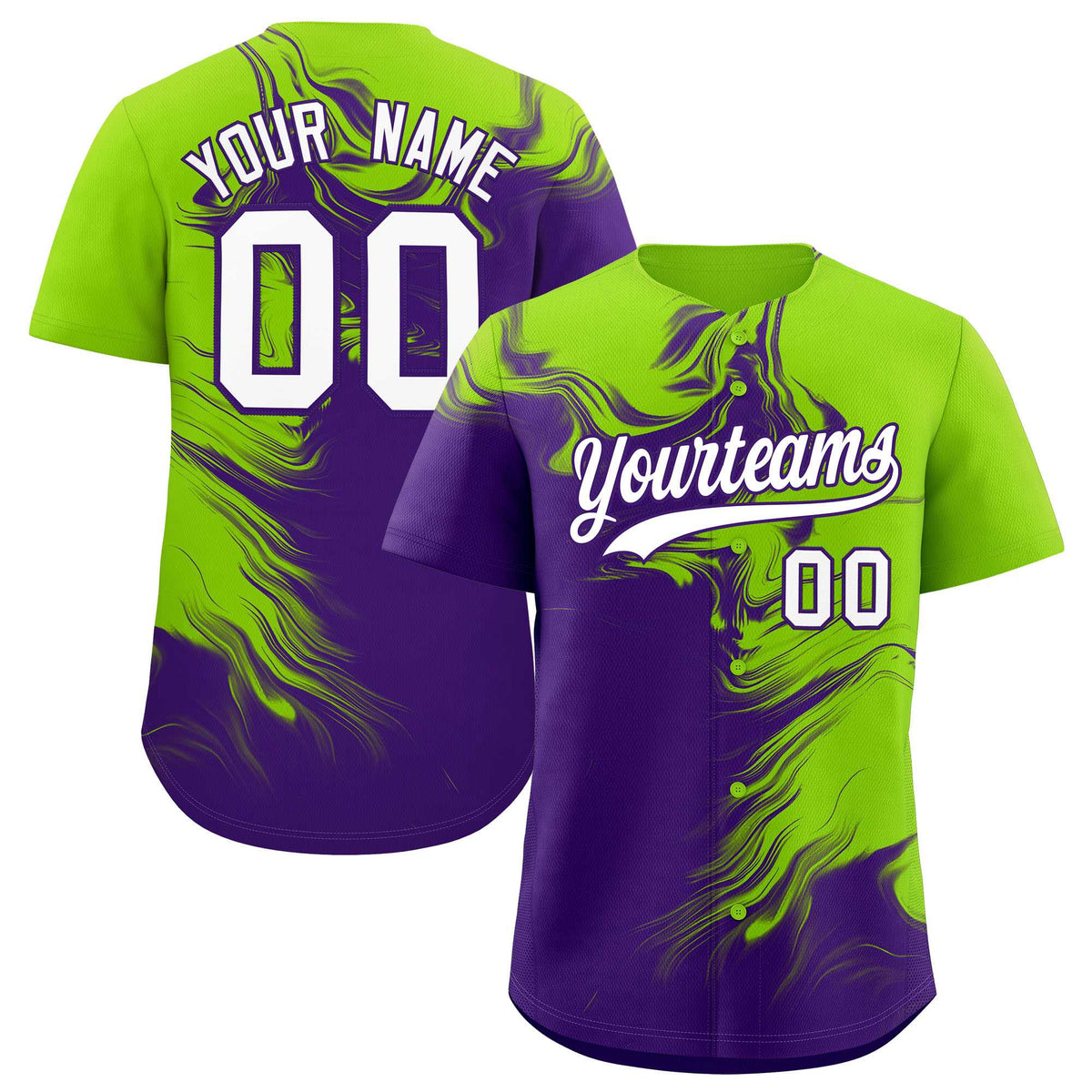 Custom Neon Green Purple Personalized Ink Pattern Authentic Baseball Jersey| KXKSHOP