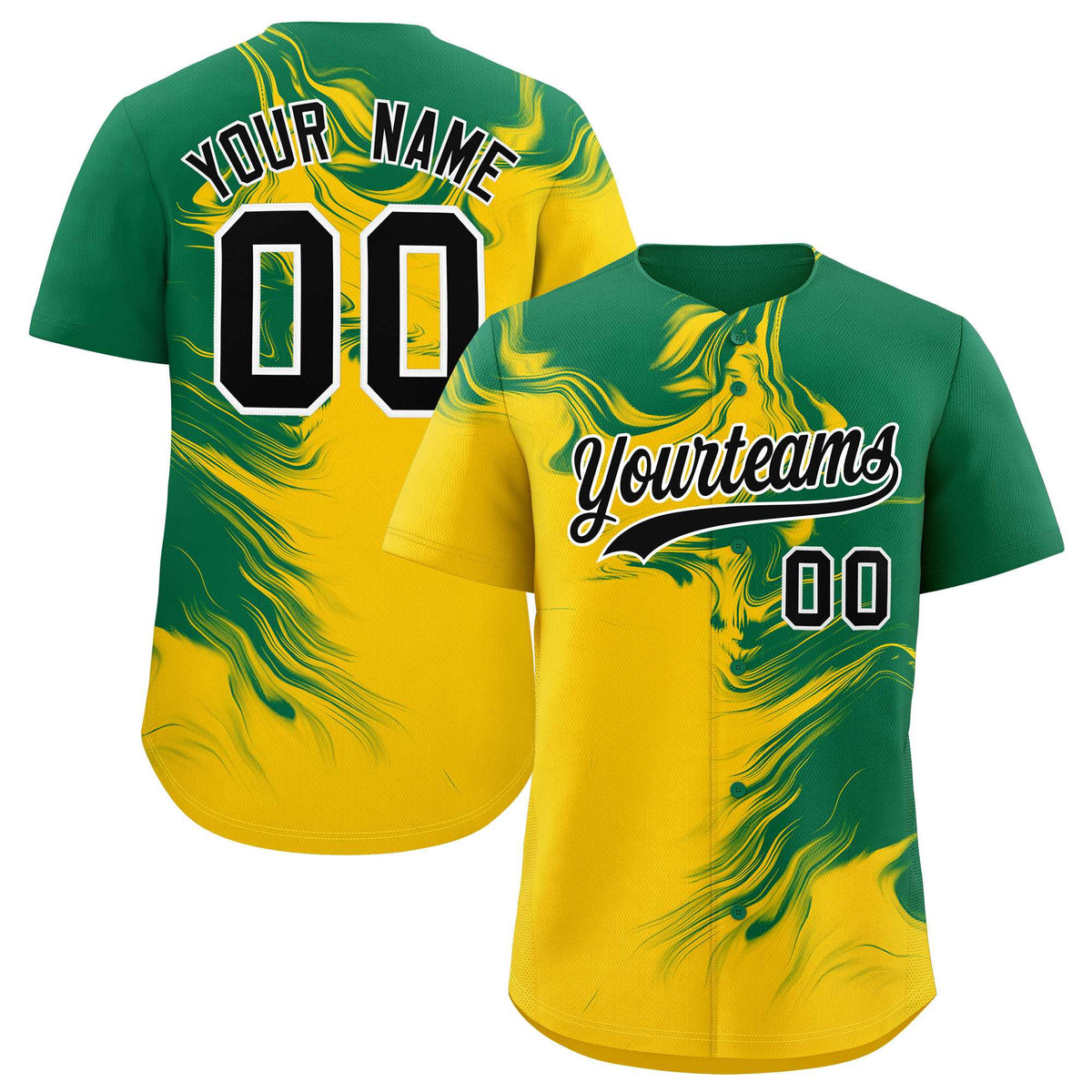 Custom Kelly Green Gold Personalized Ink Pattern Authentic Baseball Jersey| KXKSHOP