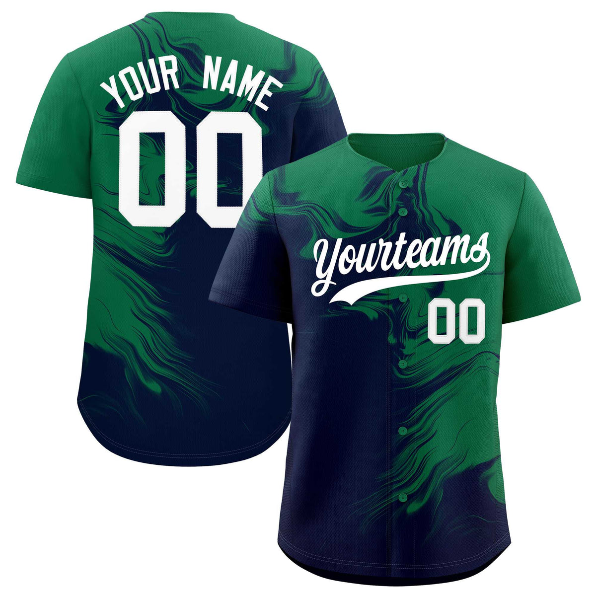 Custom Kelly Green Navy Personalized Ink Pattern Authentic Baseball Jersey| KXKSHOP