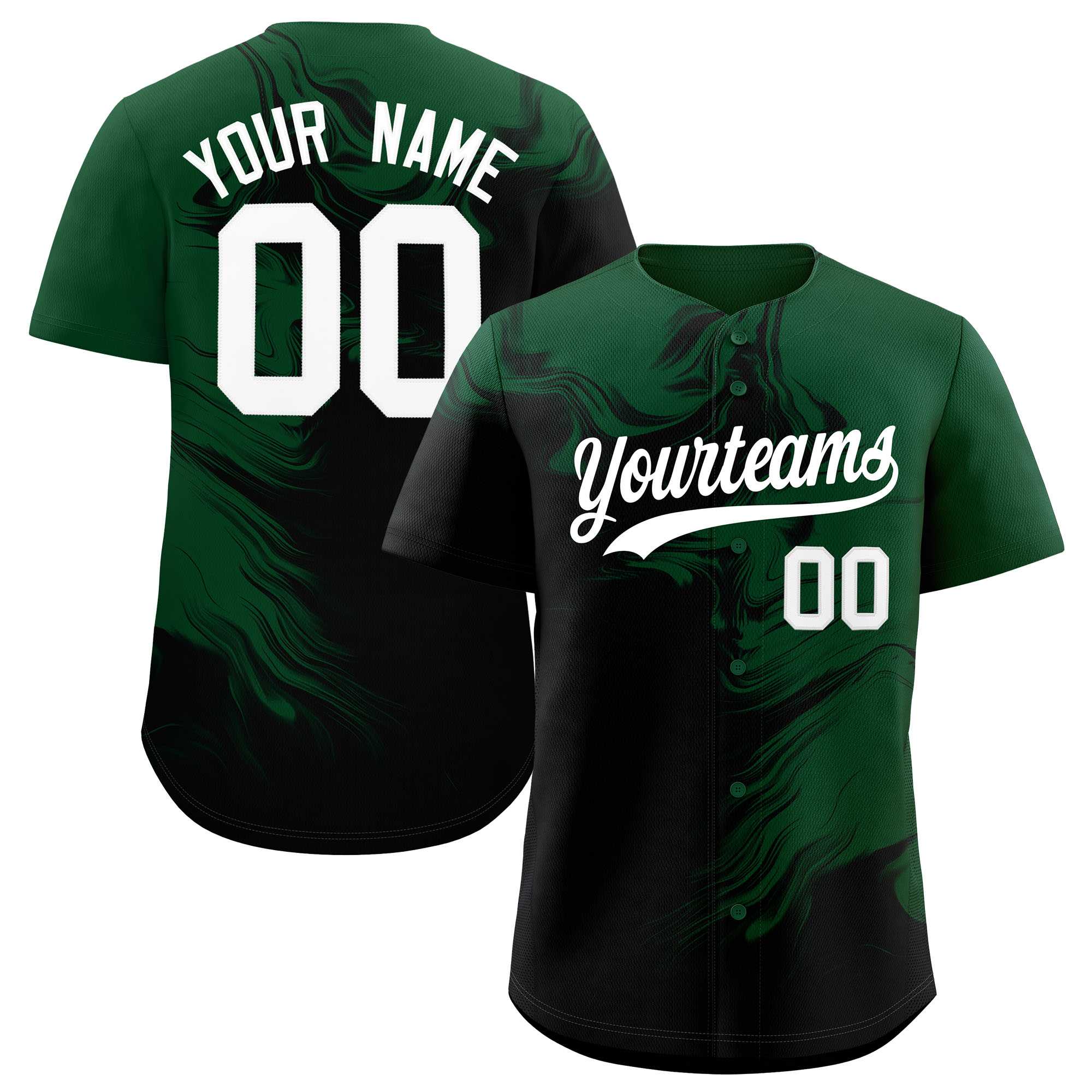 Custom Green Black Personalized Ink Pattern Authentic Baseball Jersey| KXKSHOP
