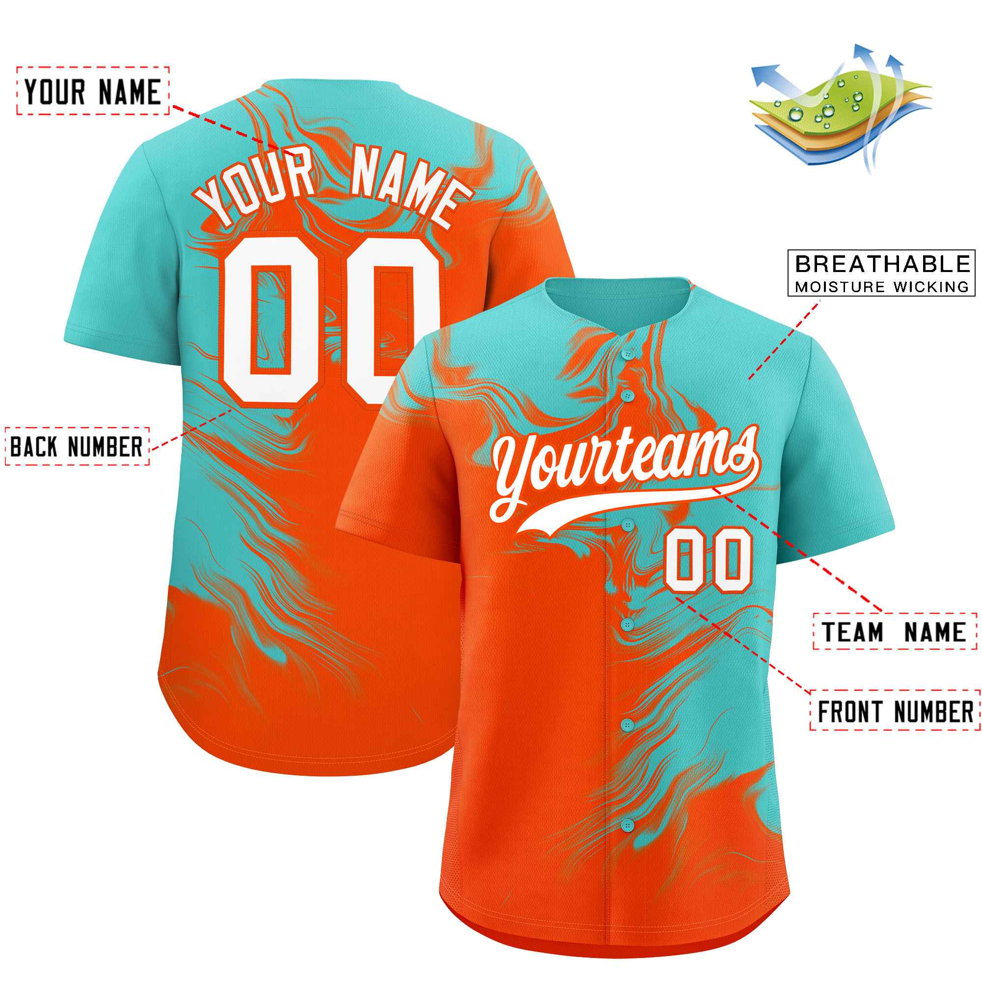 Custom Bright Green Orange Personalized Ink Pattern Authentic Baseball Jersey| KXKSHOP