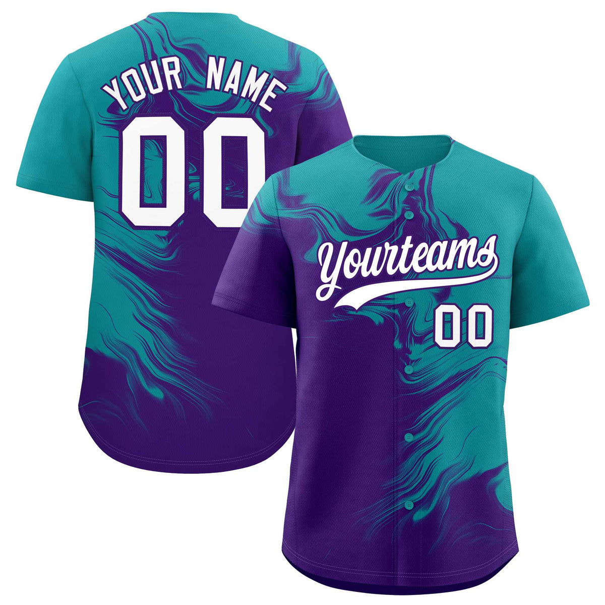 Custom Aqua Purple Personalized Ink Pattern Authentic Baseball Jersey| KXKSHOP