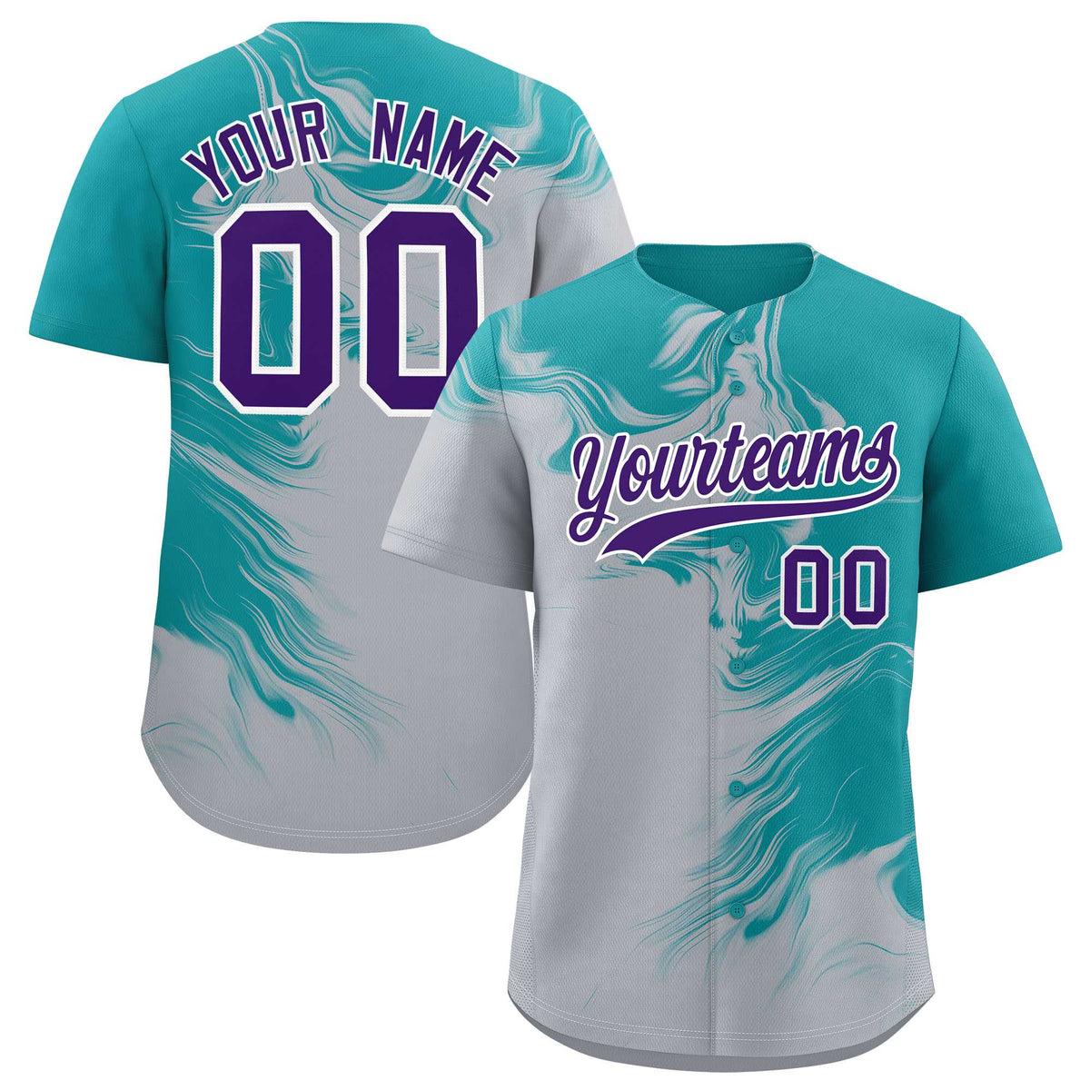 Custom Aqua Gray Personalized Ink Pattern Authentic Baseball Jersey| KXKSHOP