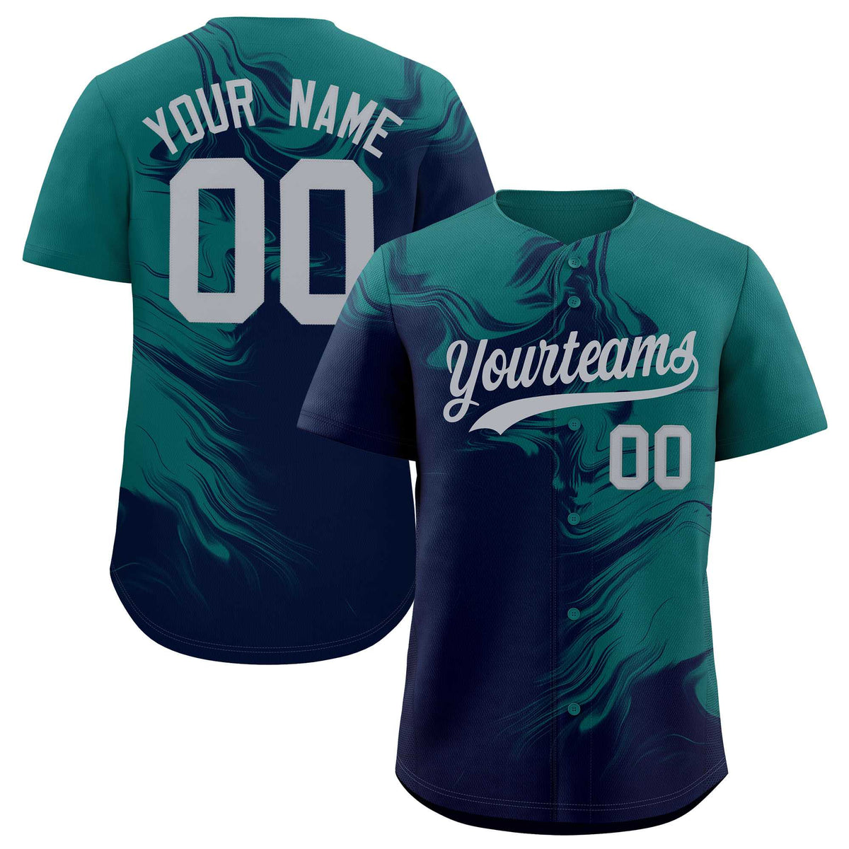 Custom Aqua Navy Personalized Ink Pattern Authentic Baseball Jersey| KXKSHOP