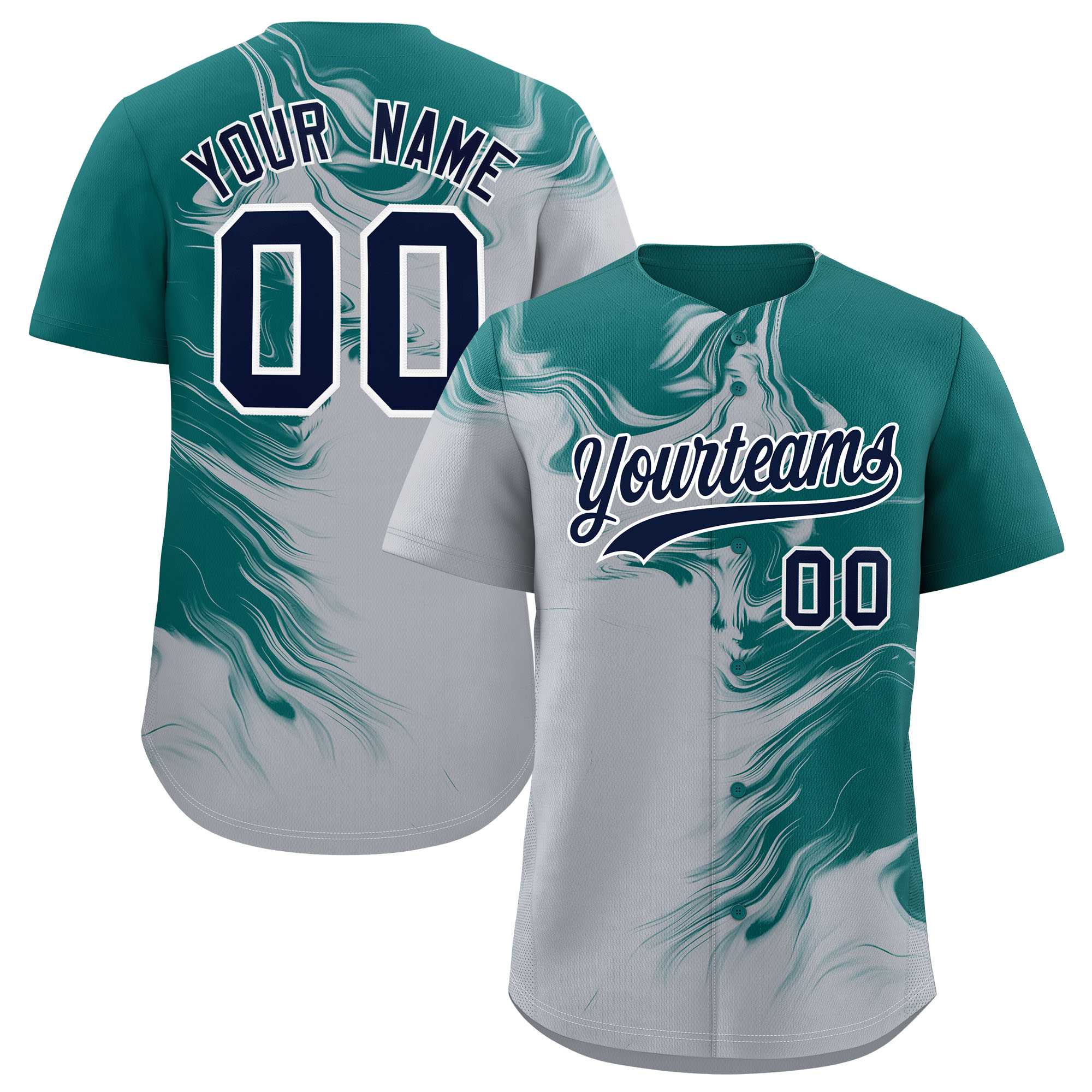 Custom Aqua Gray Personalized Ink Pattern Authentic Baseball Jersey| KXKSHOP