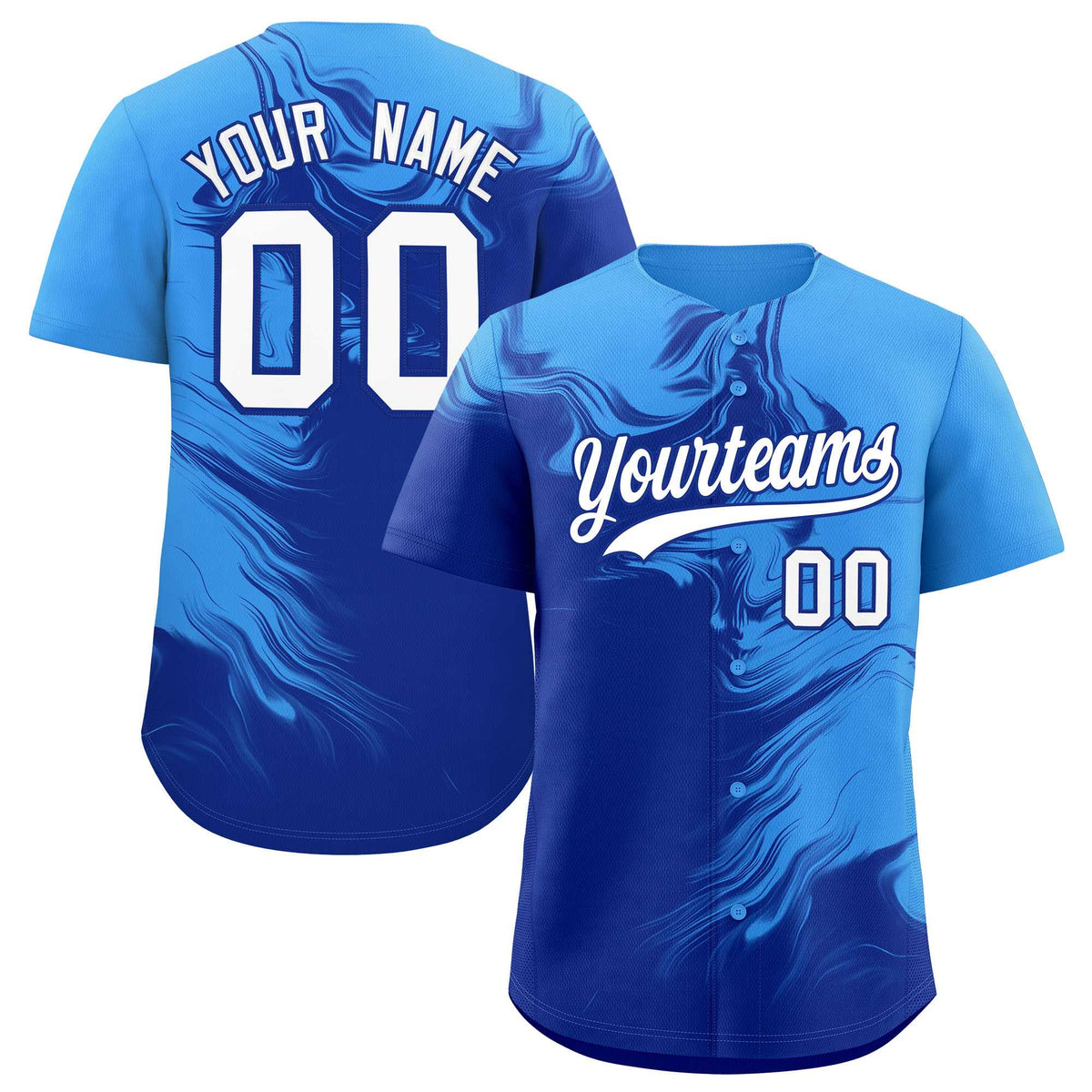 Custom Powder Blue Royal Personalized Ink Pattern Authentic Baseball Jersey| KXKSHOP