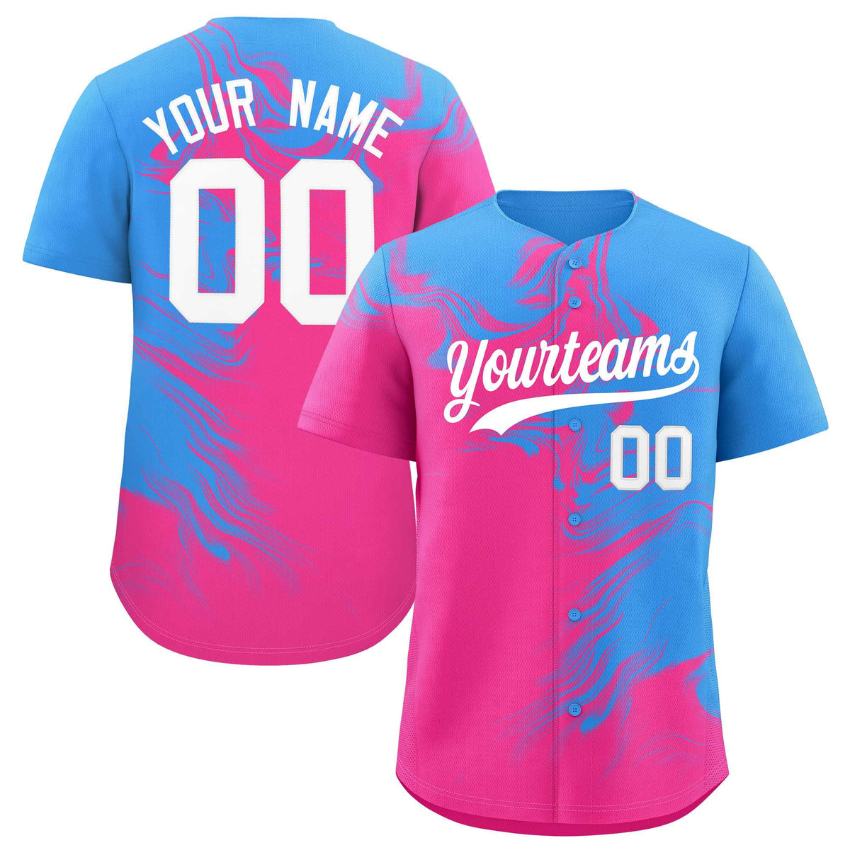 Custom Powder Blue Pink Personalized Ink Pattern Authentic Baseball Jersey| KXKSHOP