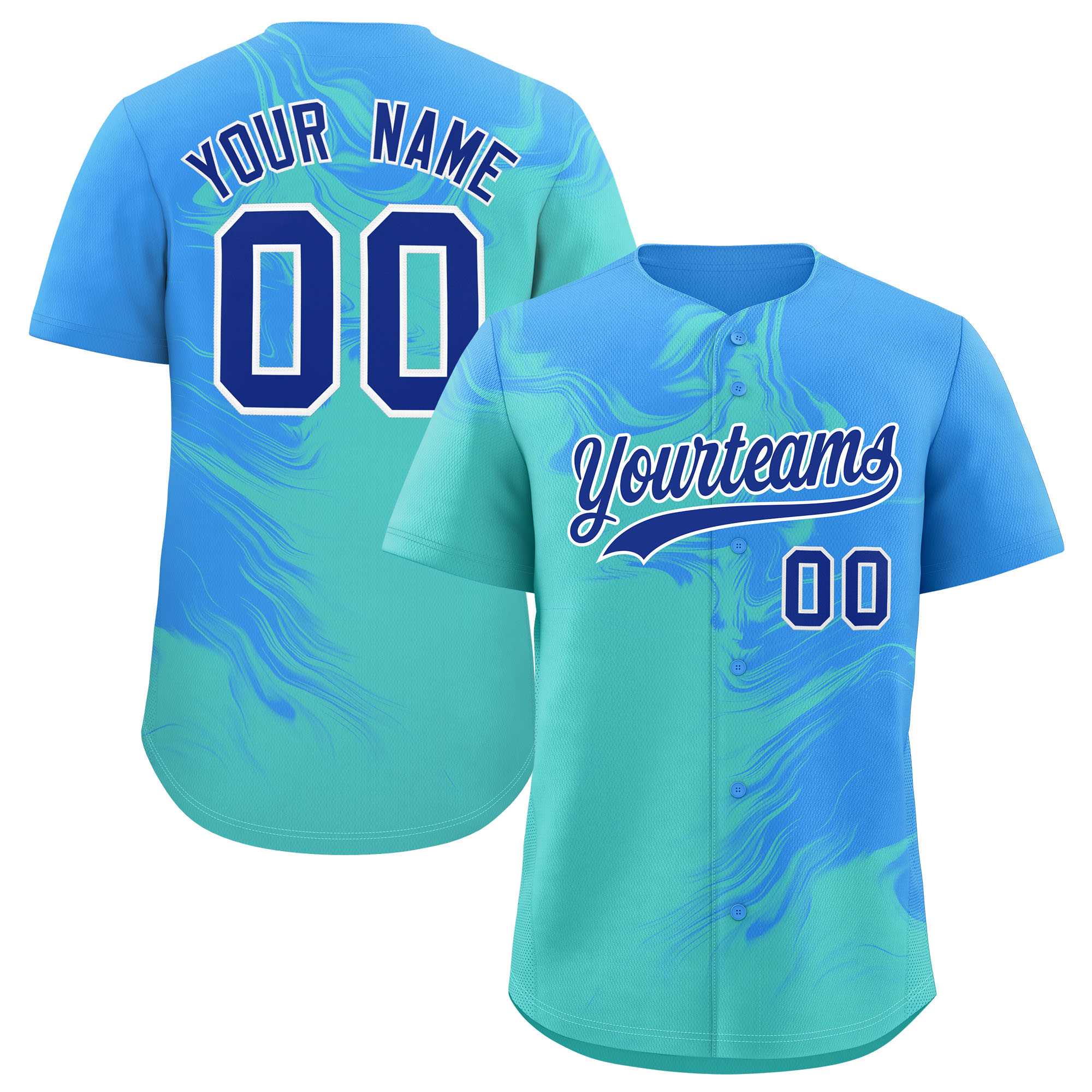 Custom Powder Blue Bright Green Personalized Ink Pattern Authentic Baseball Jersey| KXKSHOP