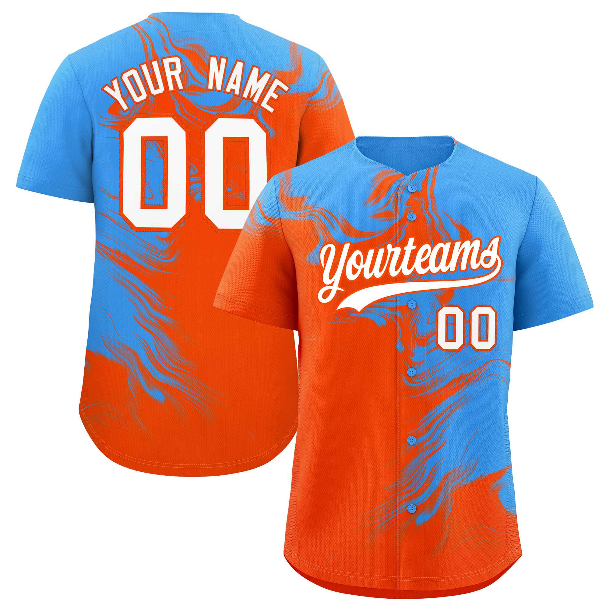 Custom Powder Blue Orange Personalized Ink Pattern Authentic Baseball Jersey| KXKSHOP