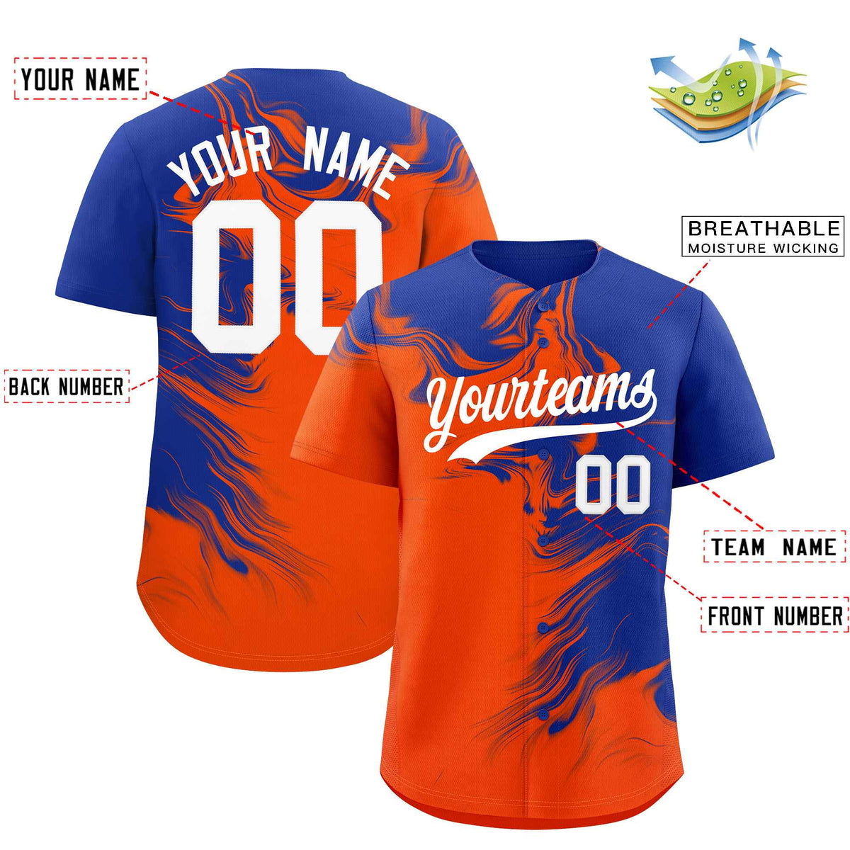 Custom Royal Orange Personalized Ink Pattern Authentic Baseball Jersey| KXKSHOP